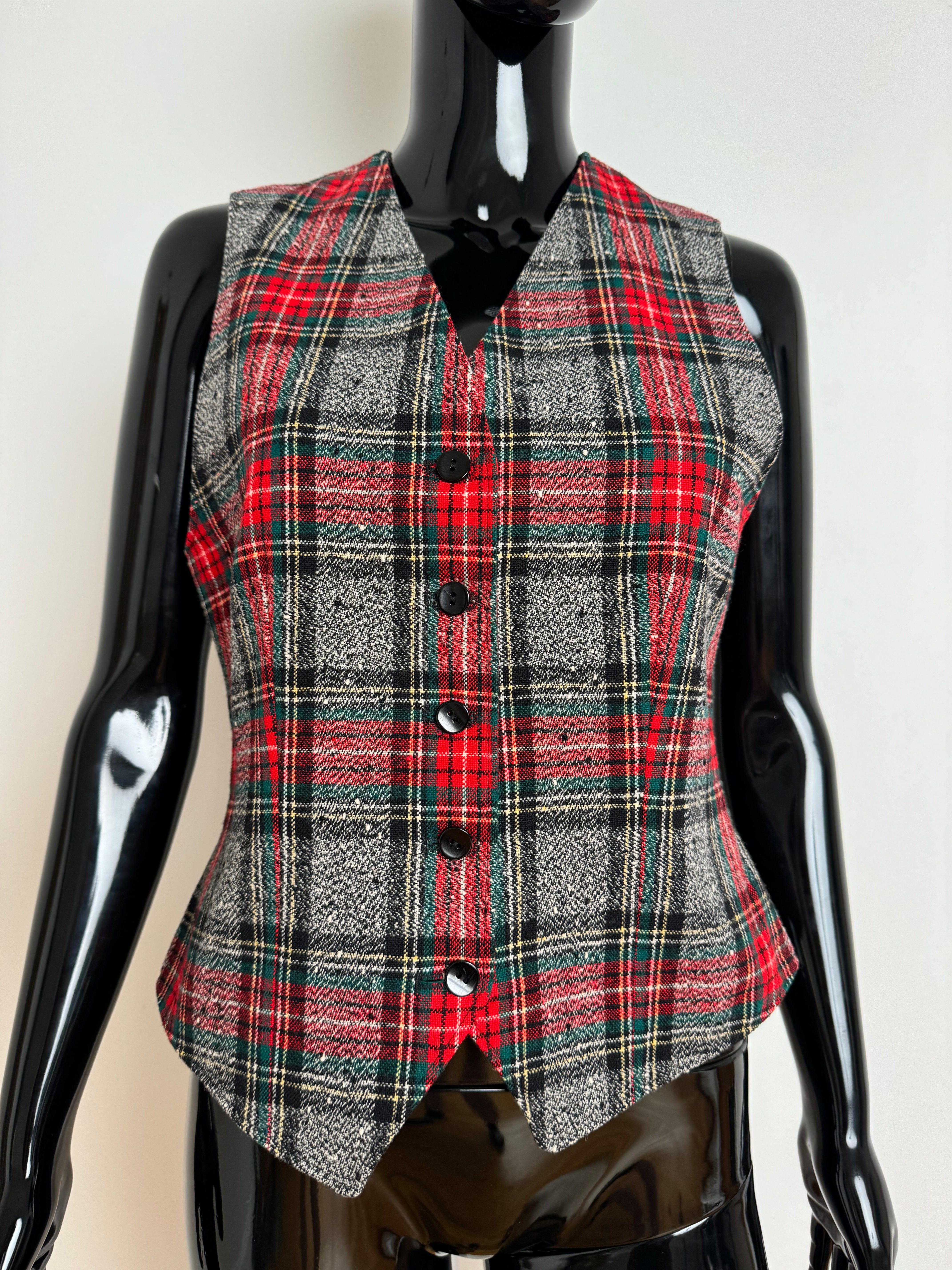 Wool Red and Grey Plaid Vest