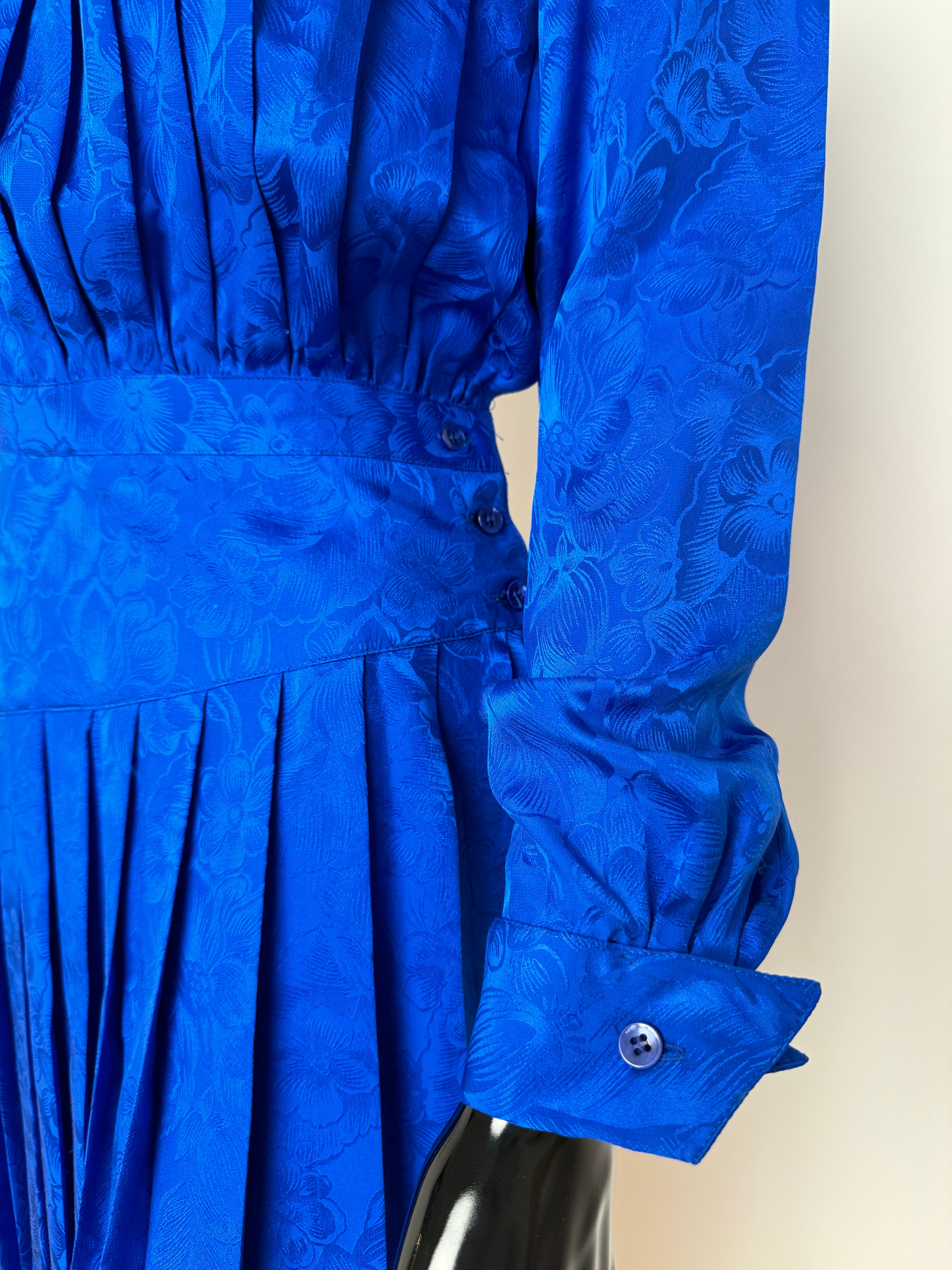 Blue Silk Paisley Pleated Midi Dress