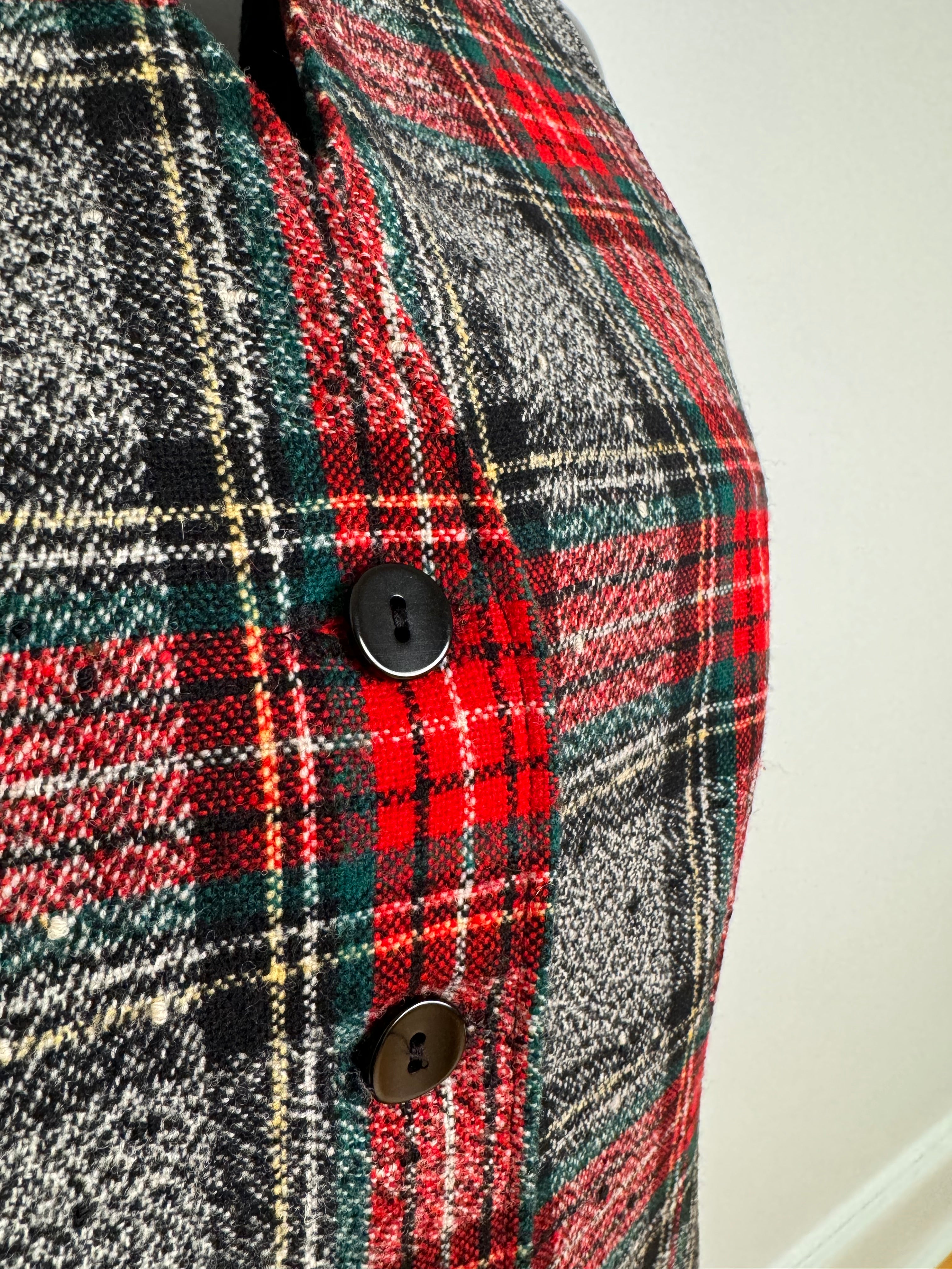 Wool Red and Grey Plaid Vest