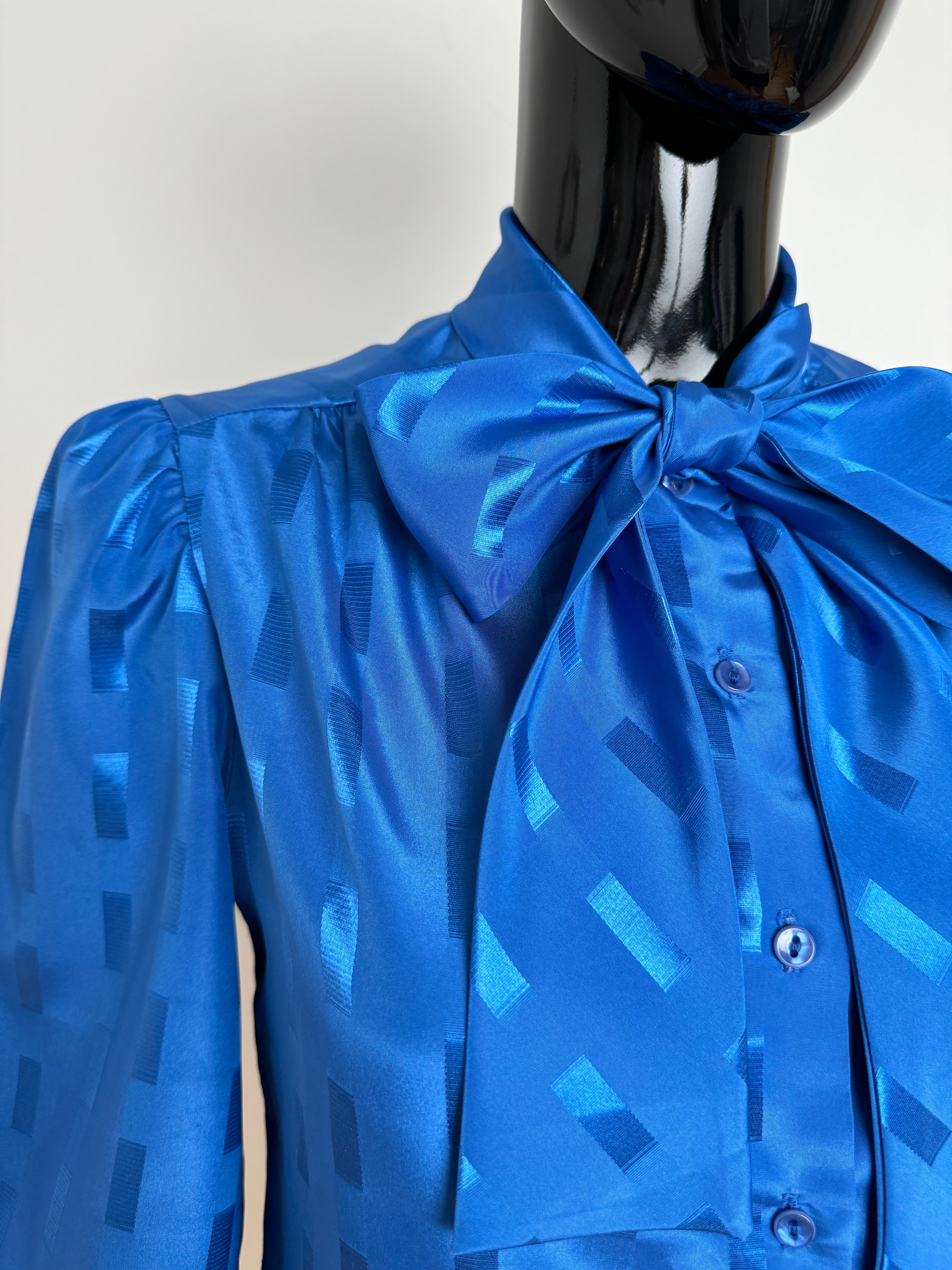 Metallic Blue Pussybow Blouse