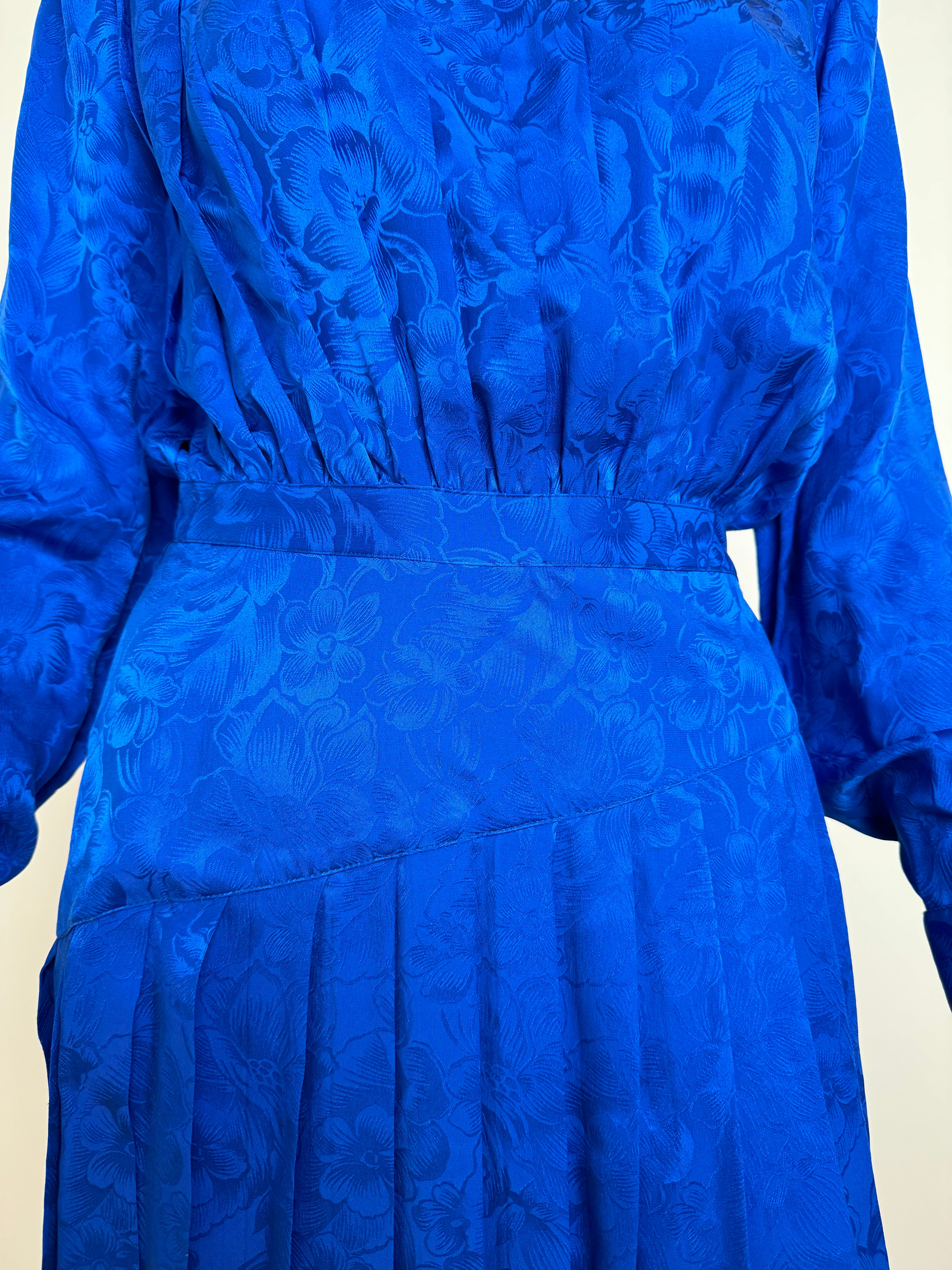 Blue Silk Paisley Pleated Midi Dress