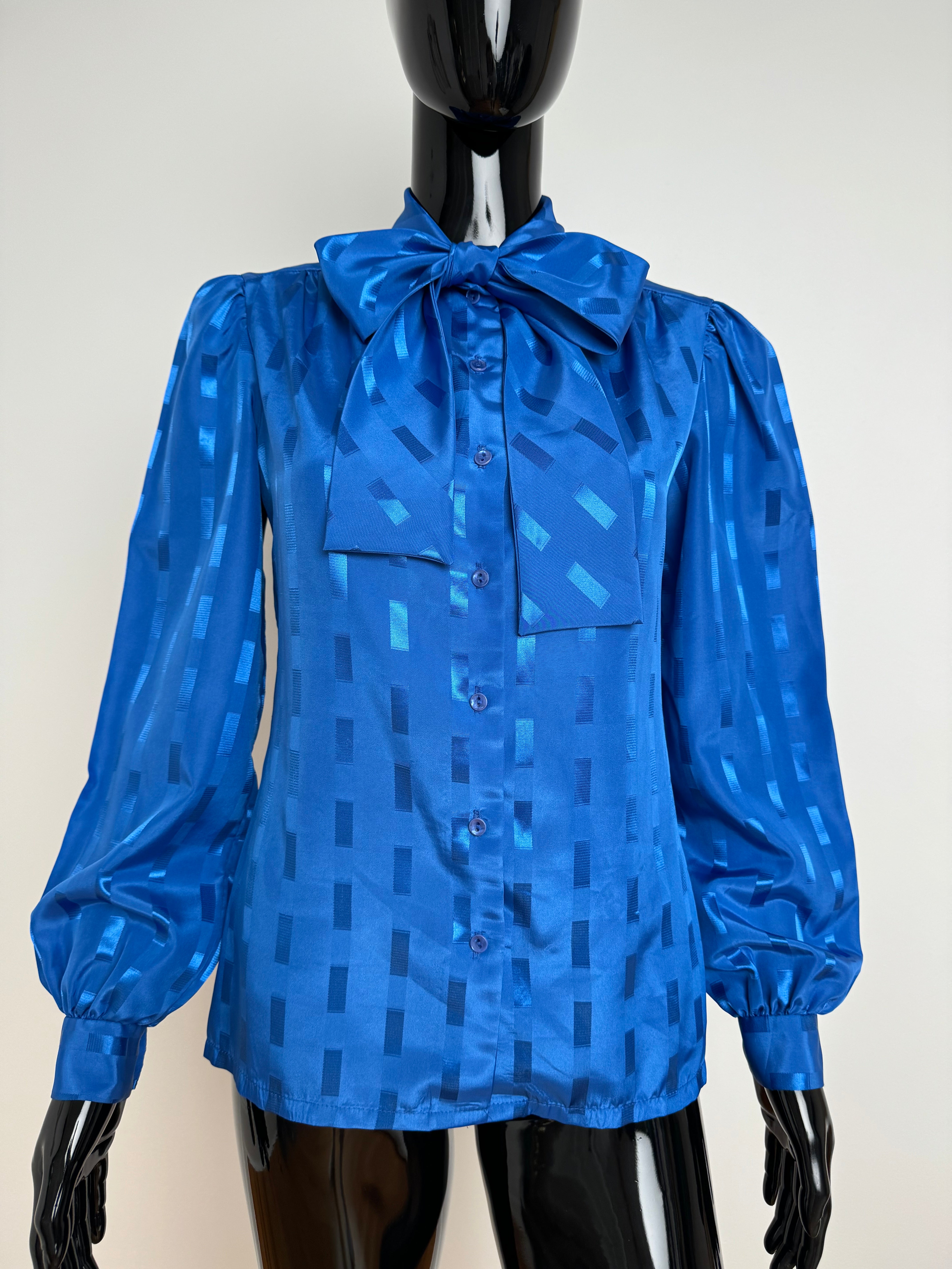 Metallic Blue Pussybow Blouse