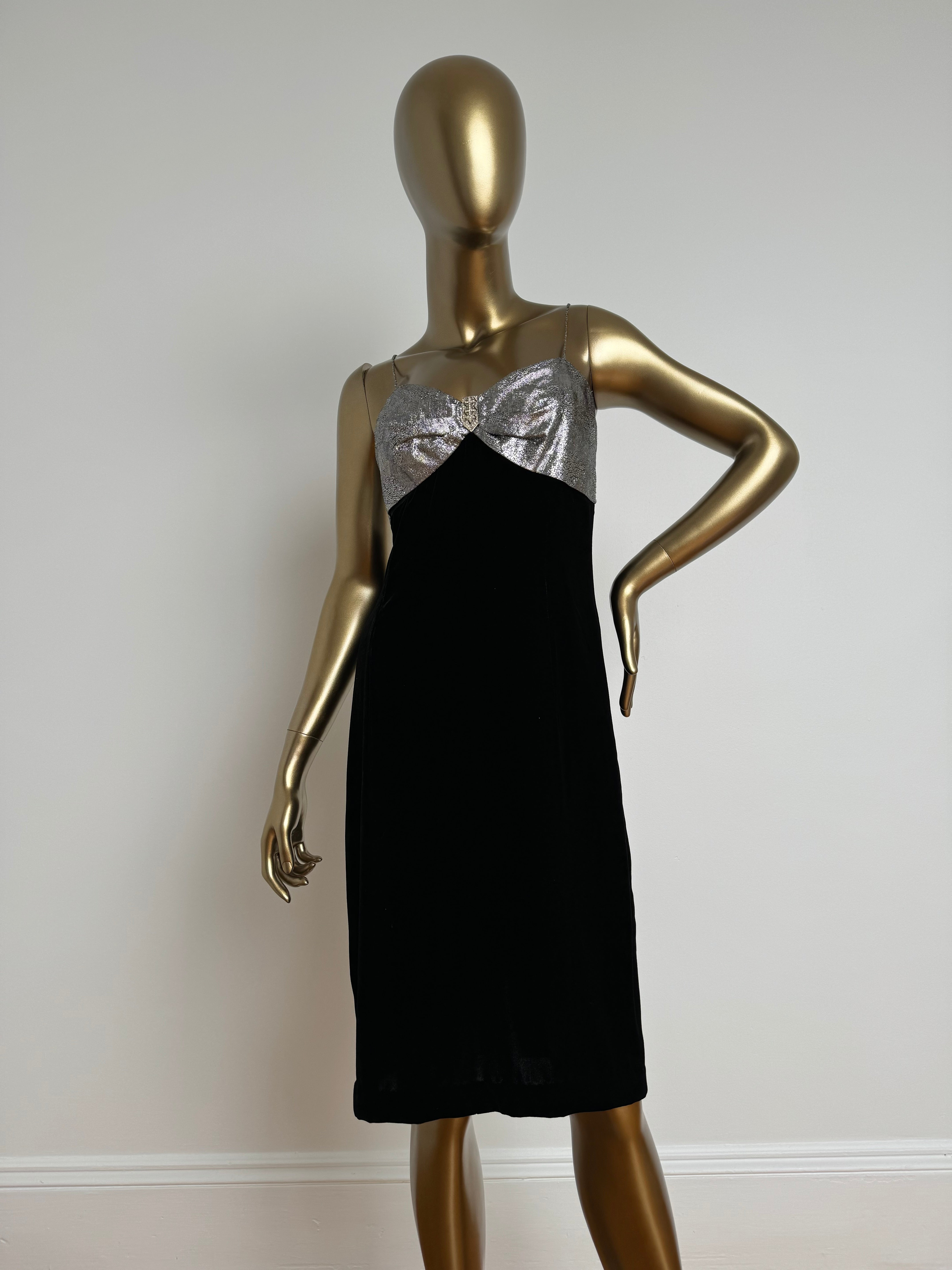 Silver Lamé & Velvet Cocktail Dress