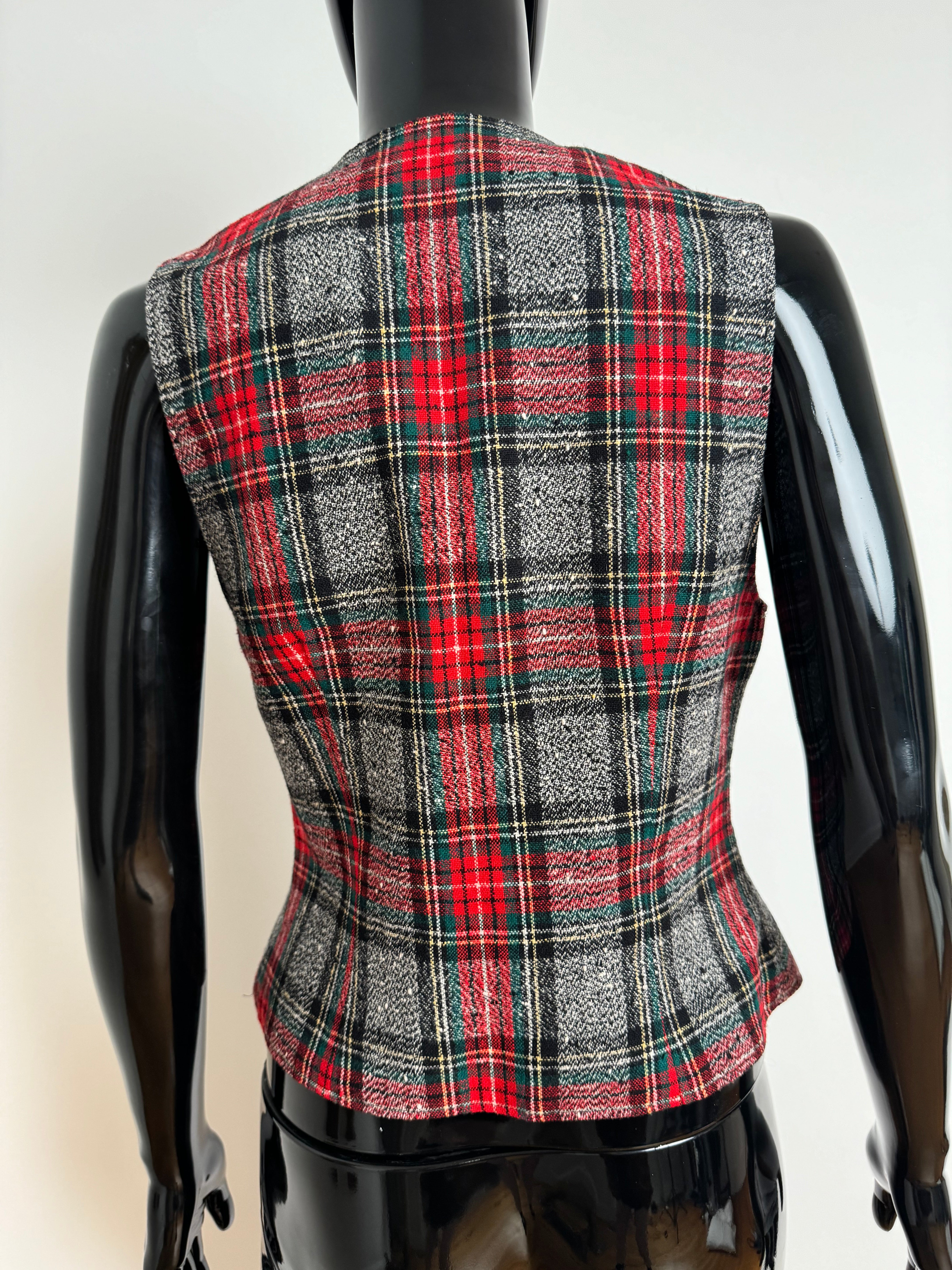 Wool Red and Grey Plaid Vest