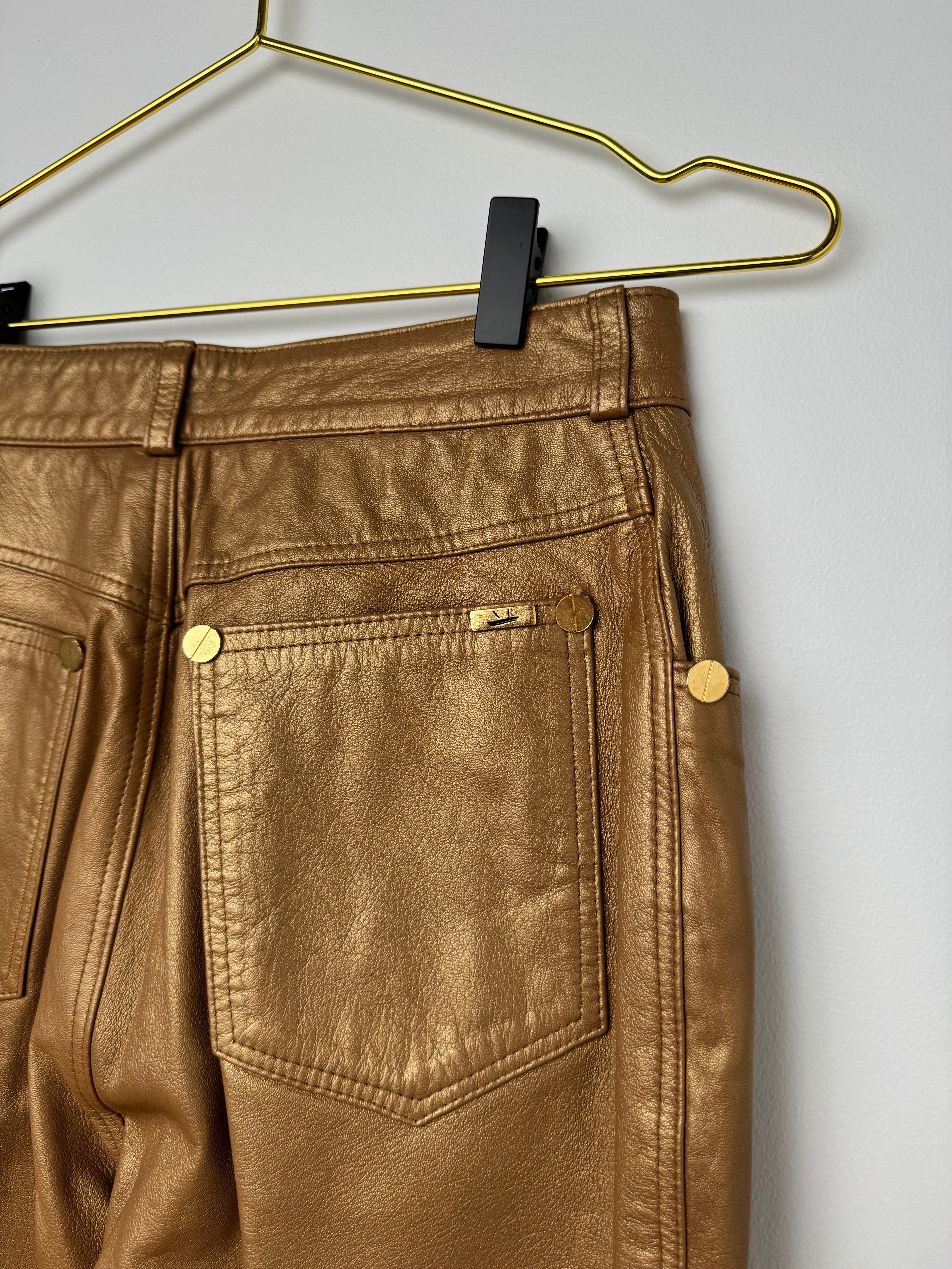 Gold 100% Leather Pants