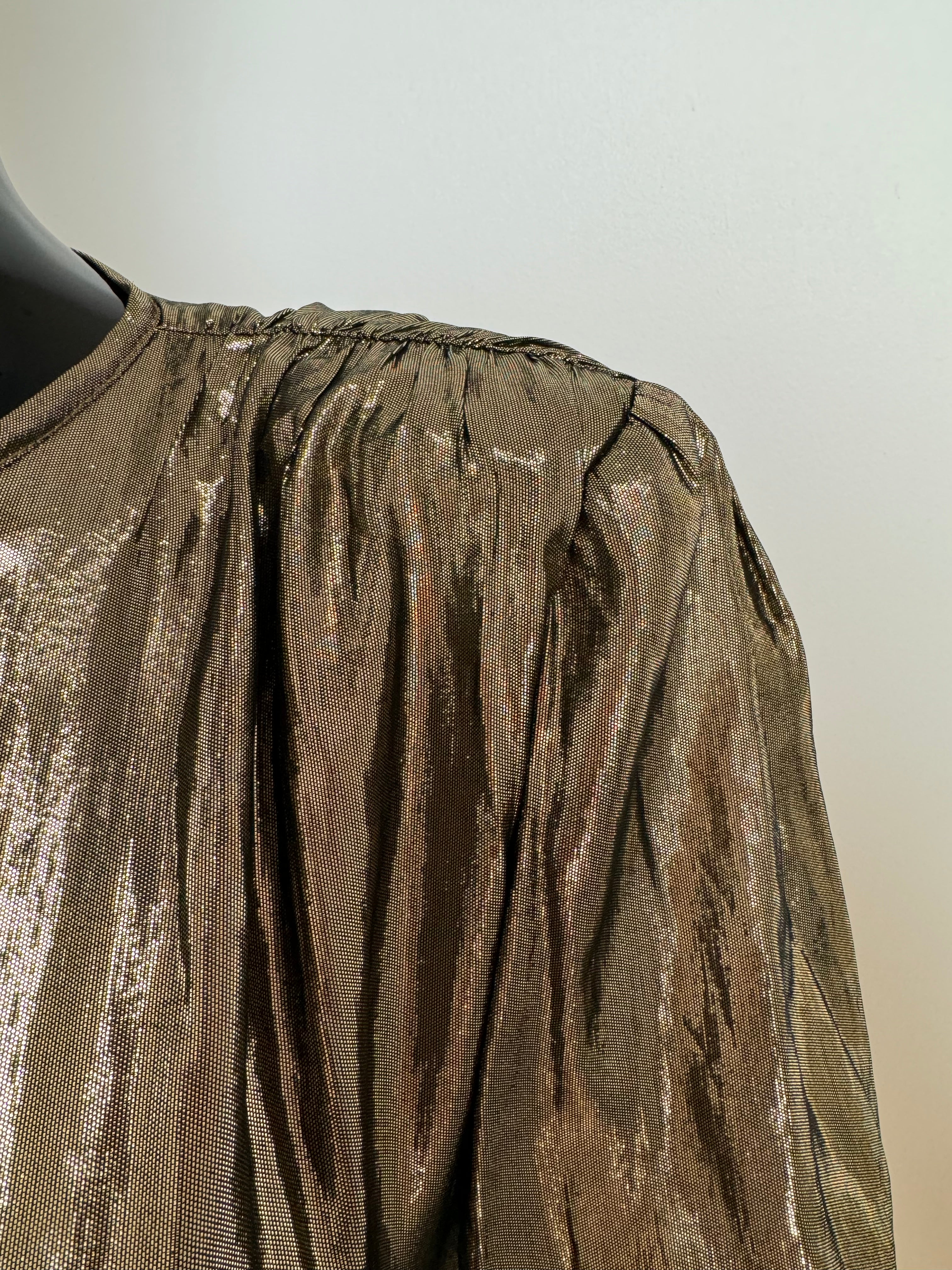 Gold Waist Cinching Lamé Blouse