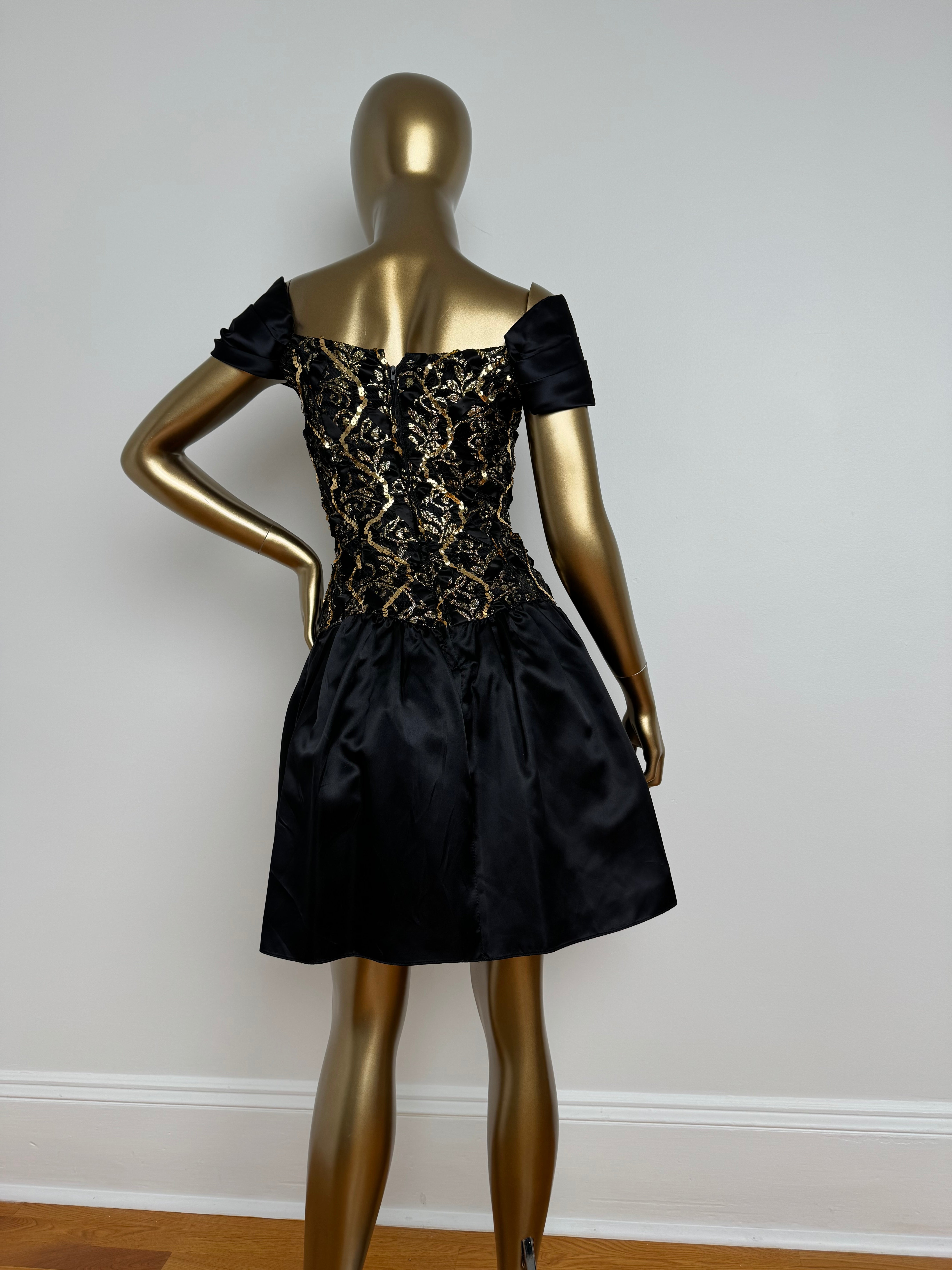 80s Black and Gold Sequin Dress