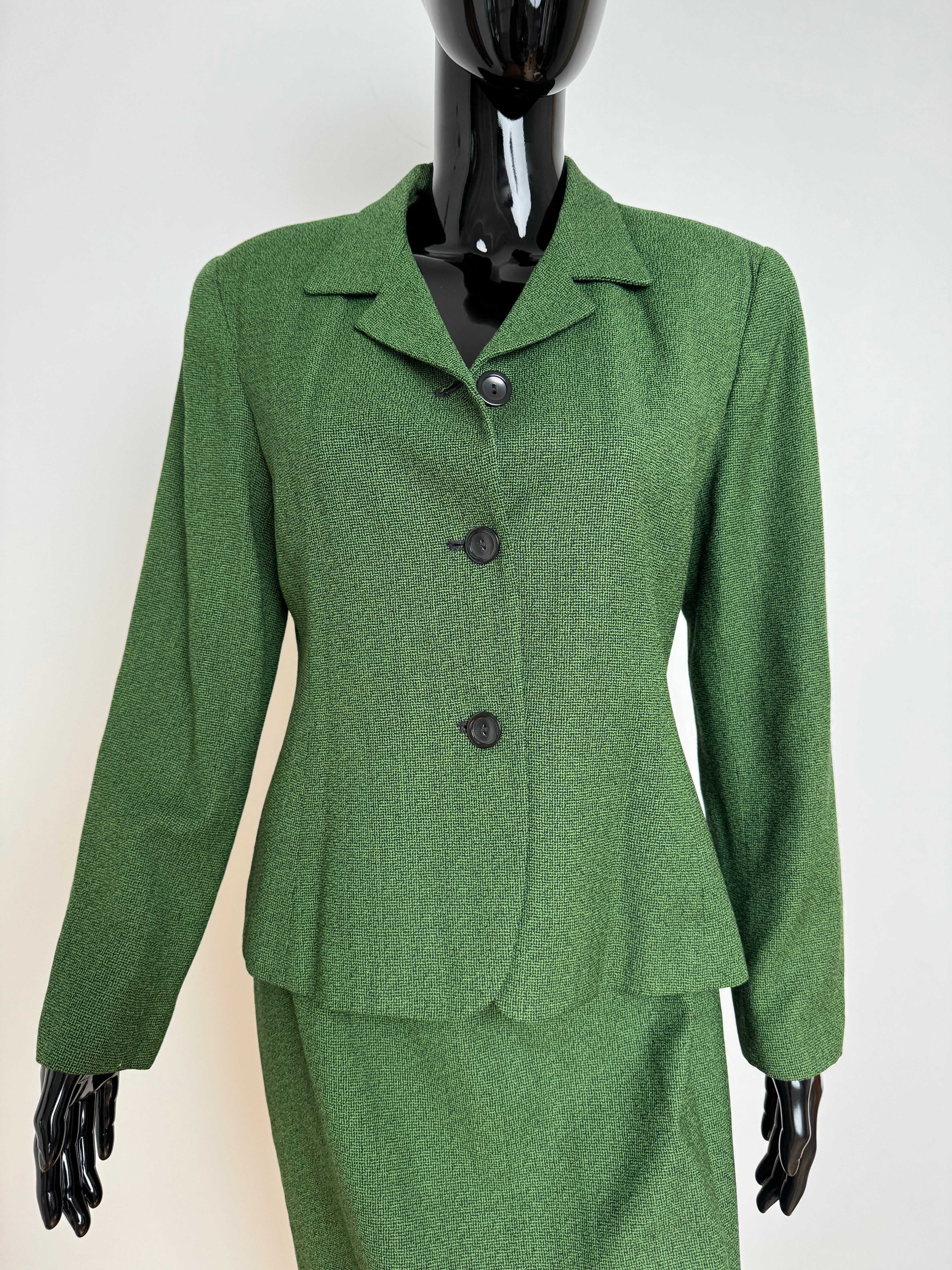 90s Forest Green Wool Blend Skirt Suit