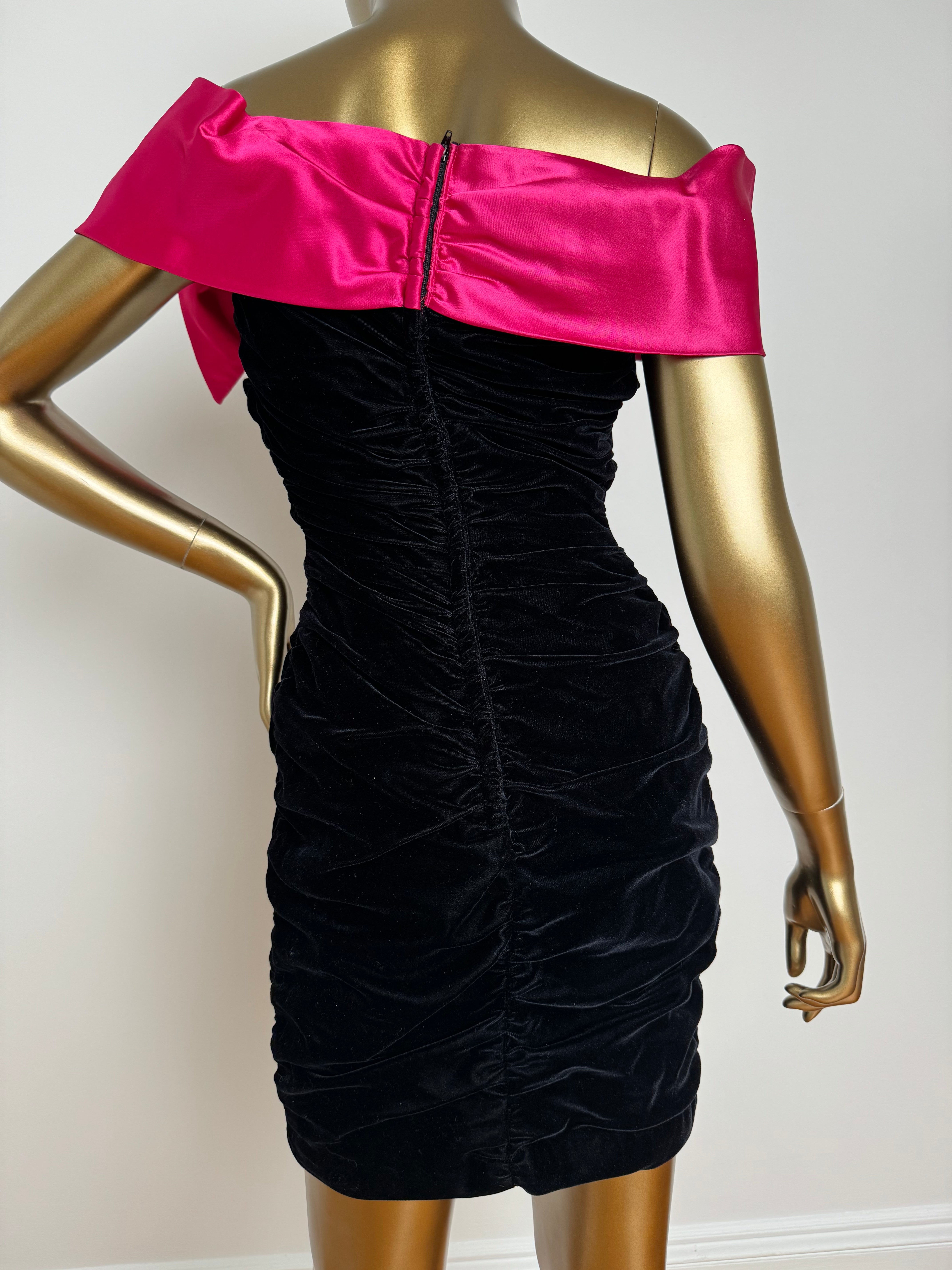 Fuchsia & Black Off Shoulder Mini Dress