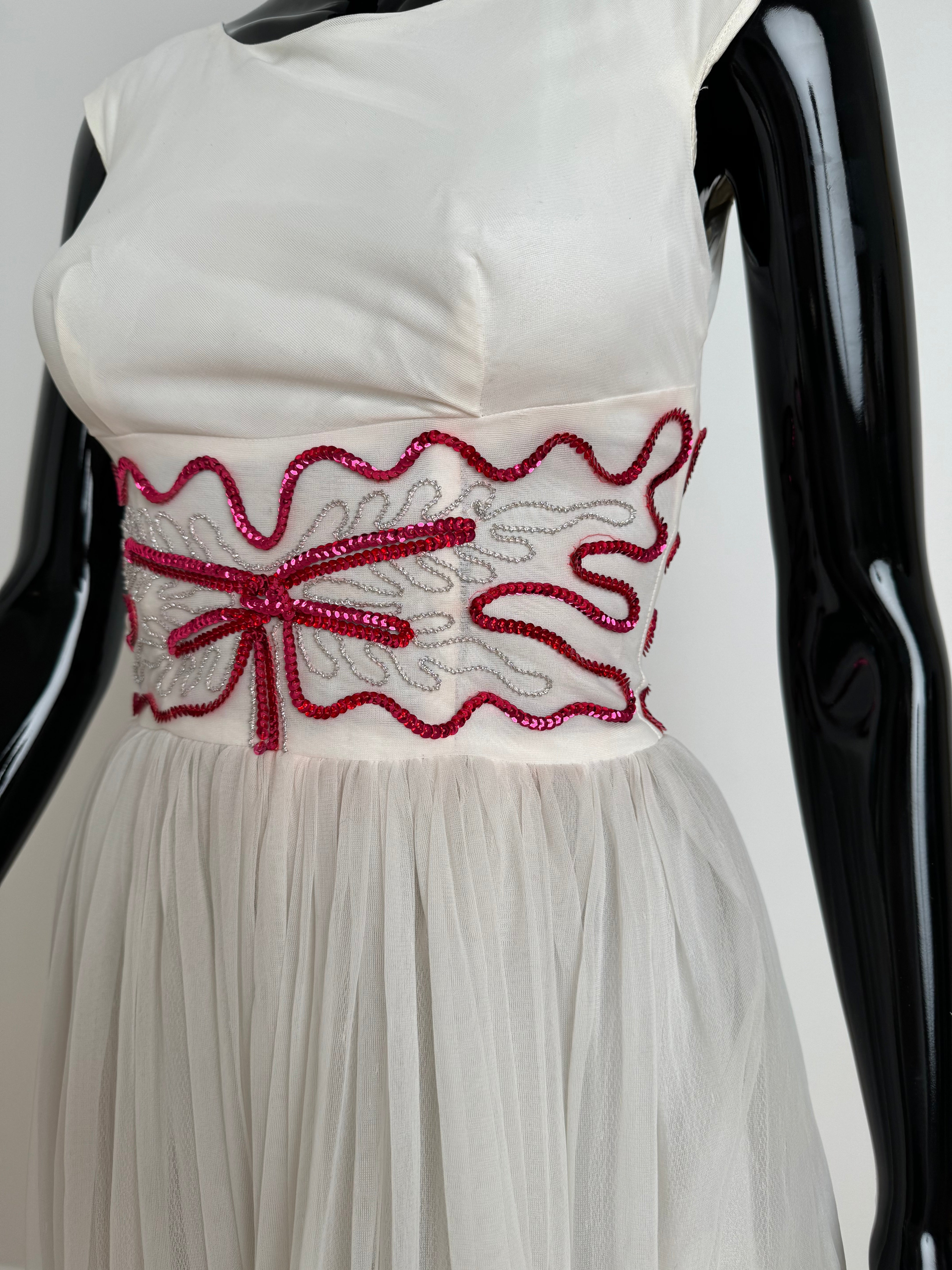 20s White & Pink Sequin & Tulle Dress