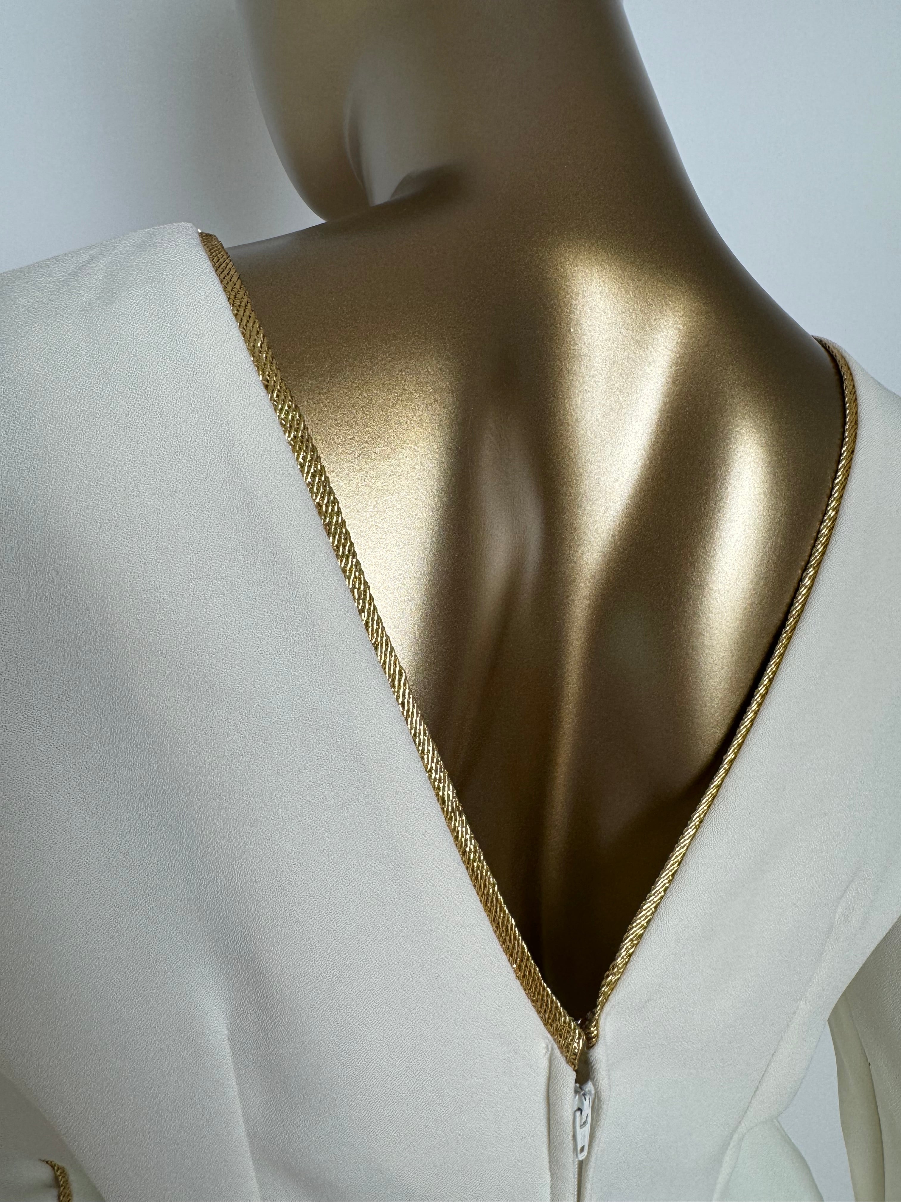 80s Pearl & Gold Puff Sleeve Dress with V Back