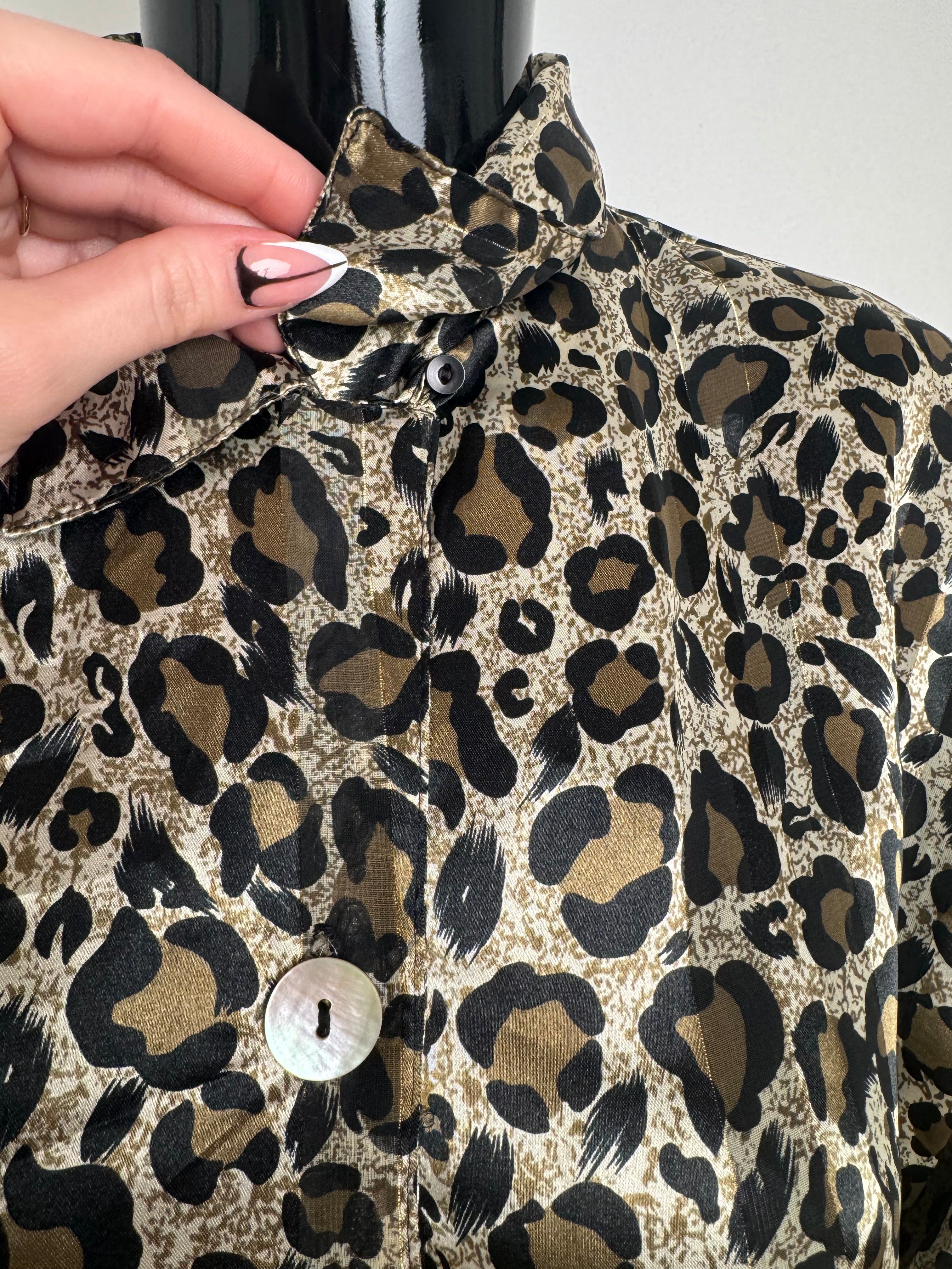 Metallic & Sheer Leopard Print Button Down