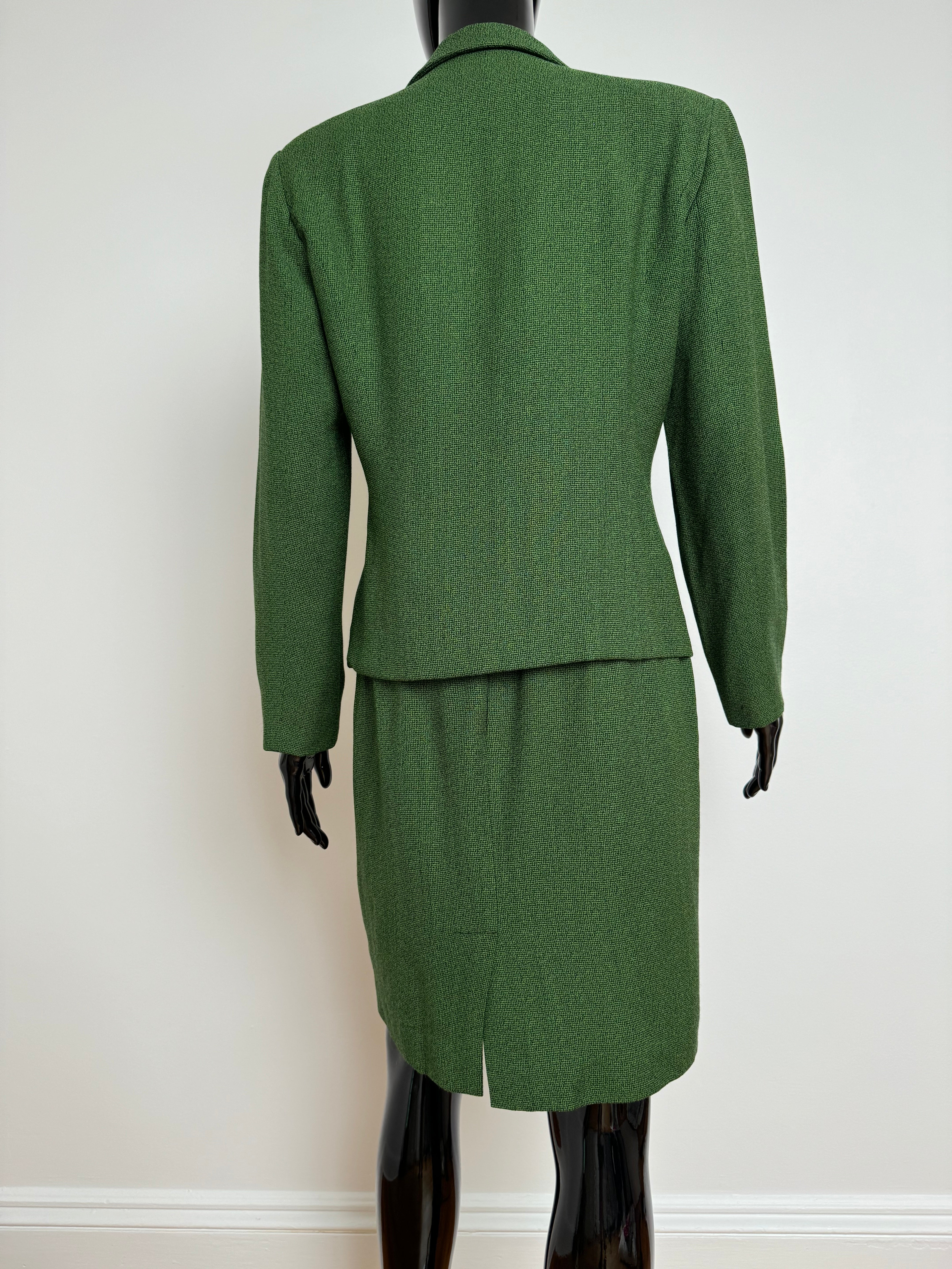 90s Forest Green Wool Blend Skirt Suit