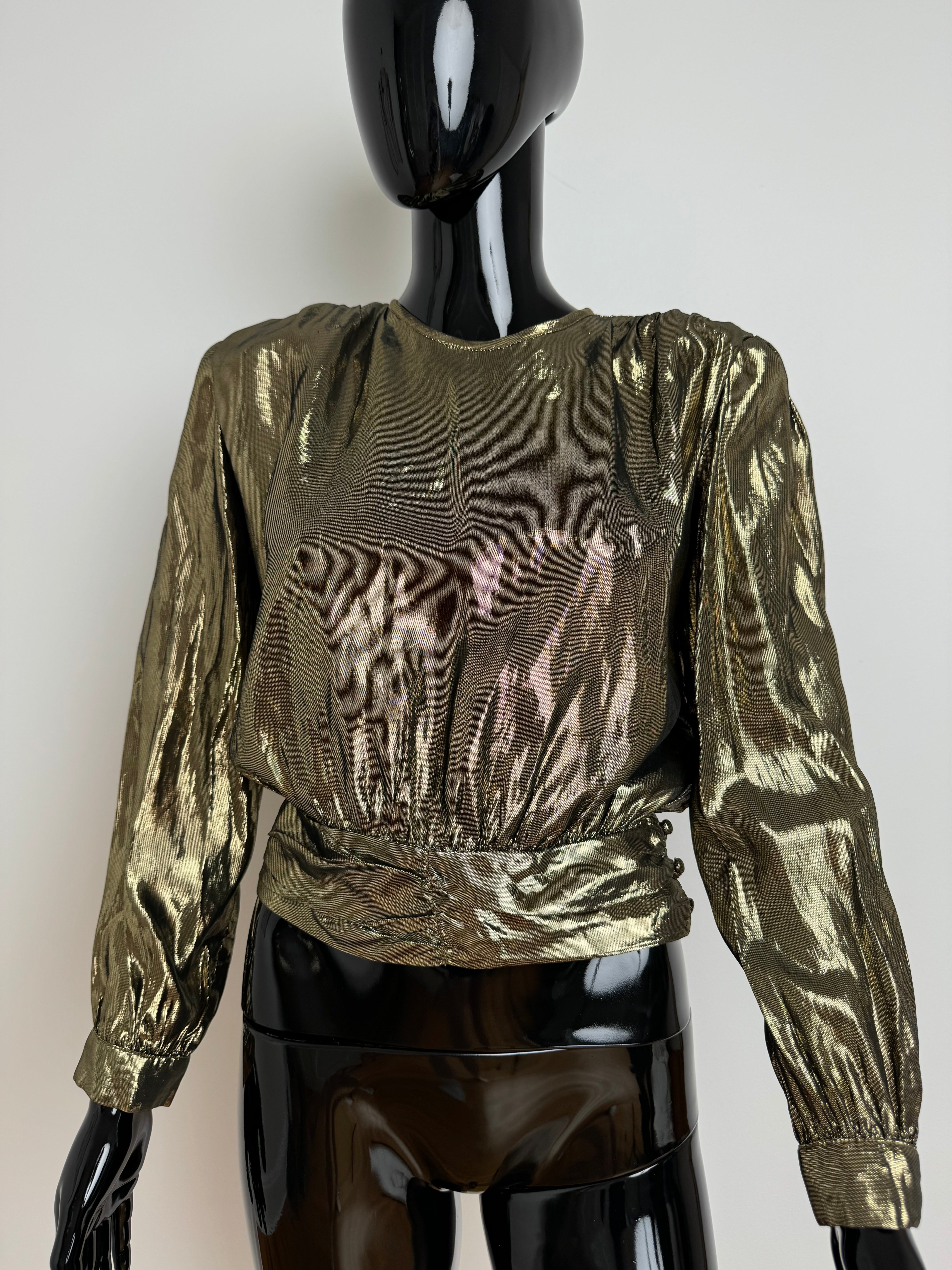 Gold Waist Cinching Lamé Blouse