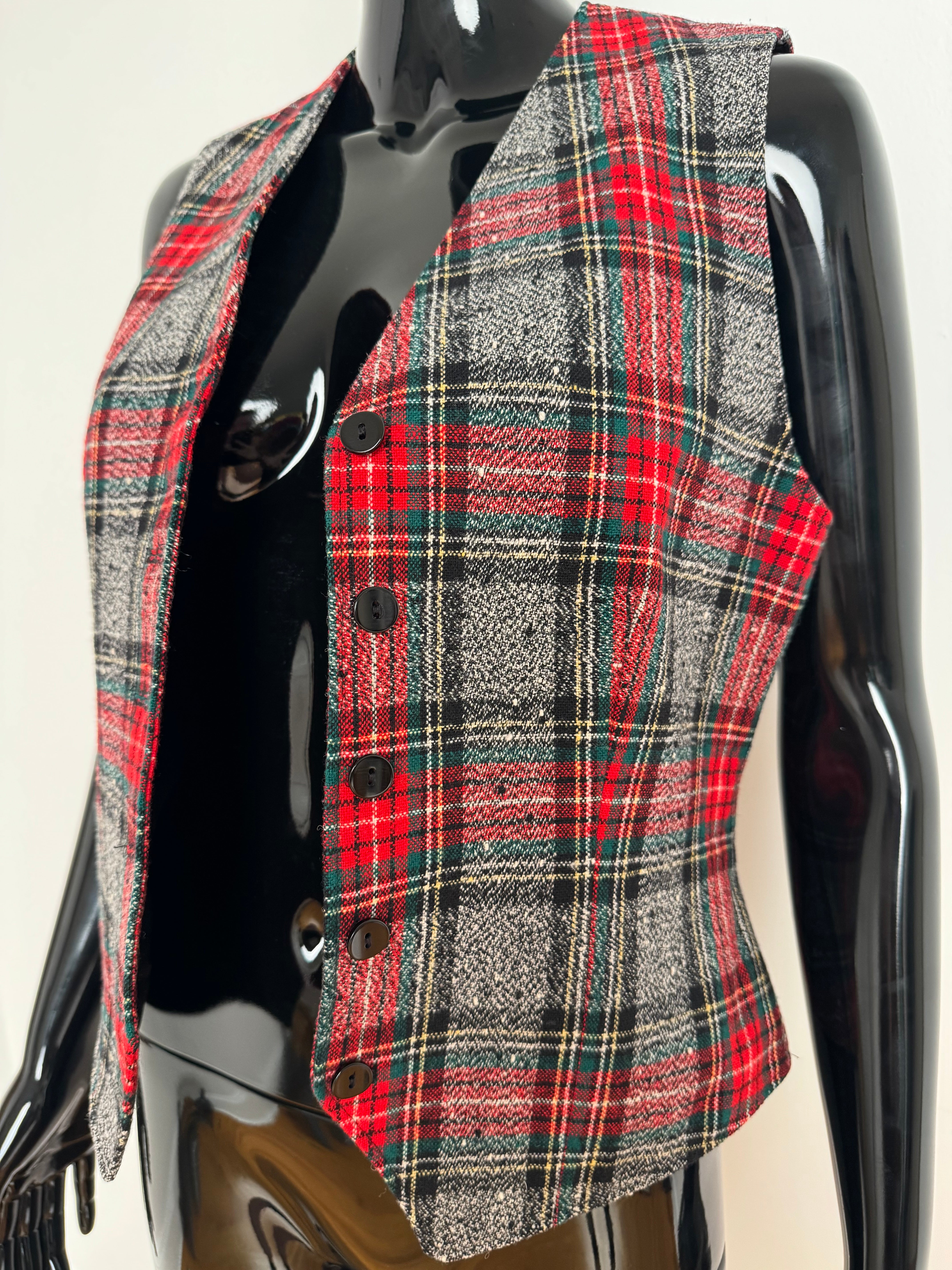 Wool Red and Grey Plaid Vest