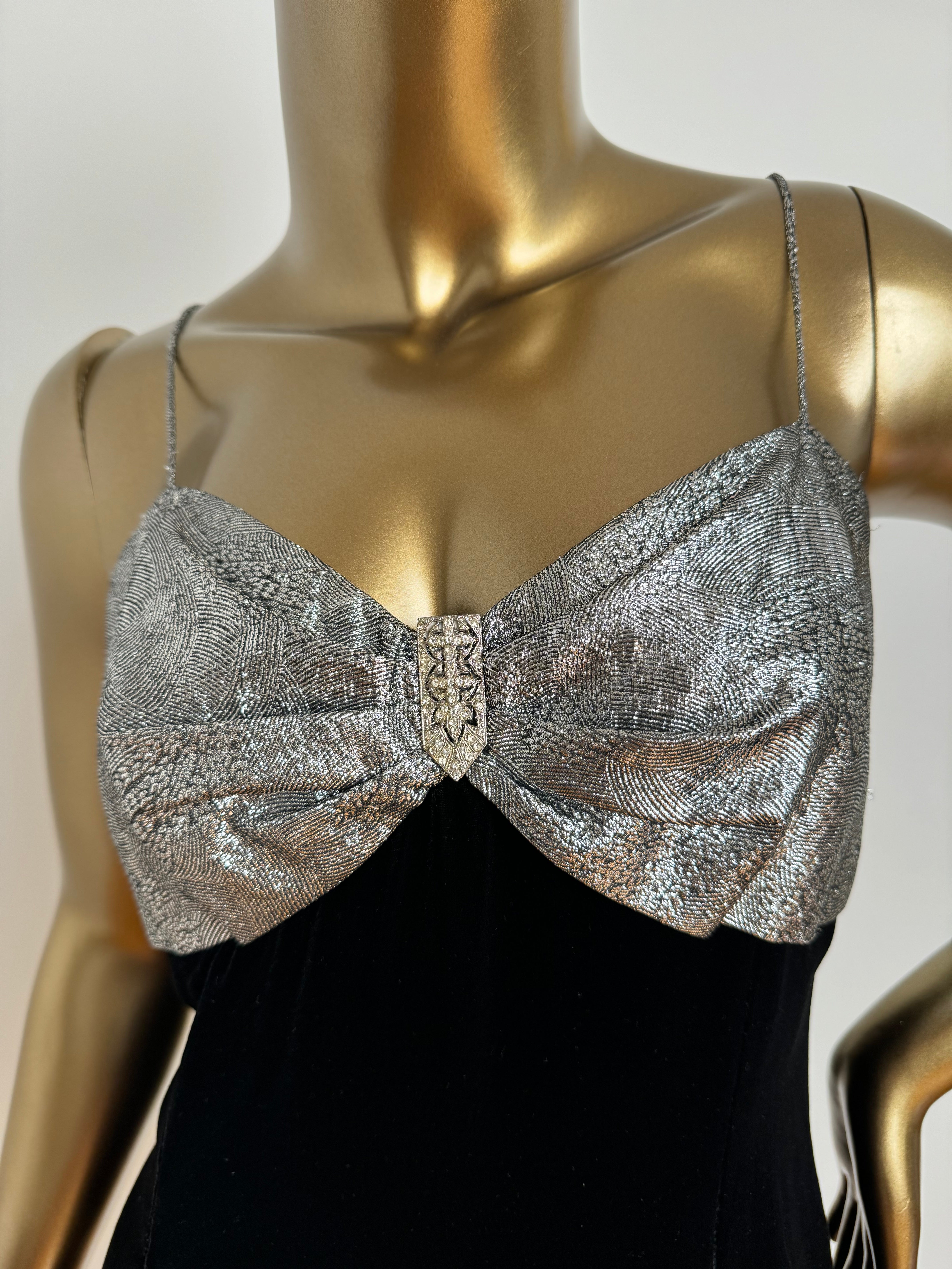 Silver Lamé & Velvet Cocktail Dress