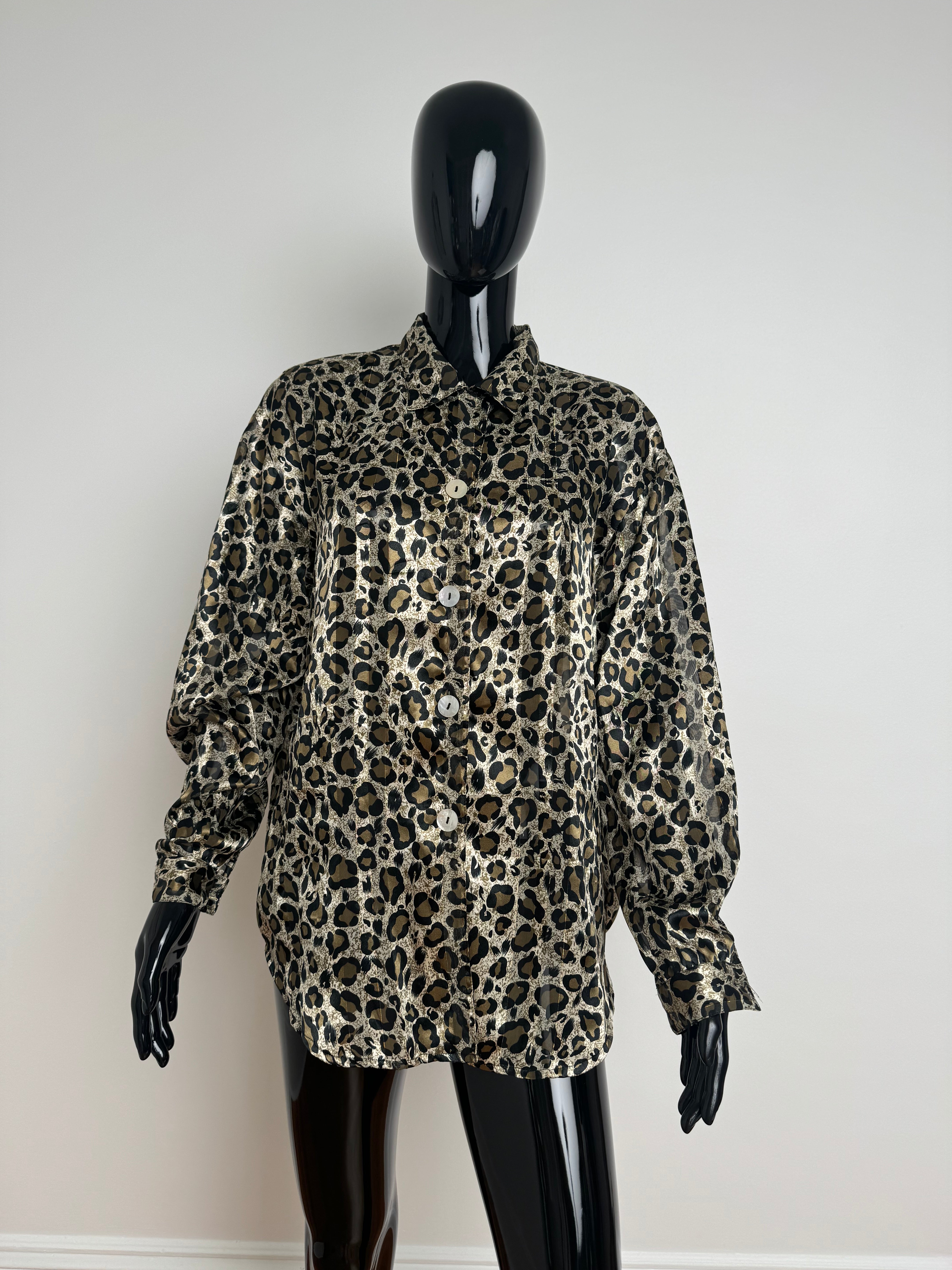 Metallic & Sheer Leopard Print Button Down