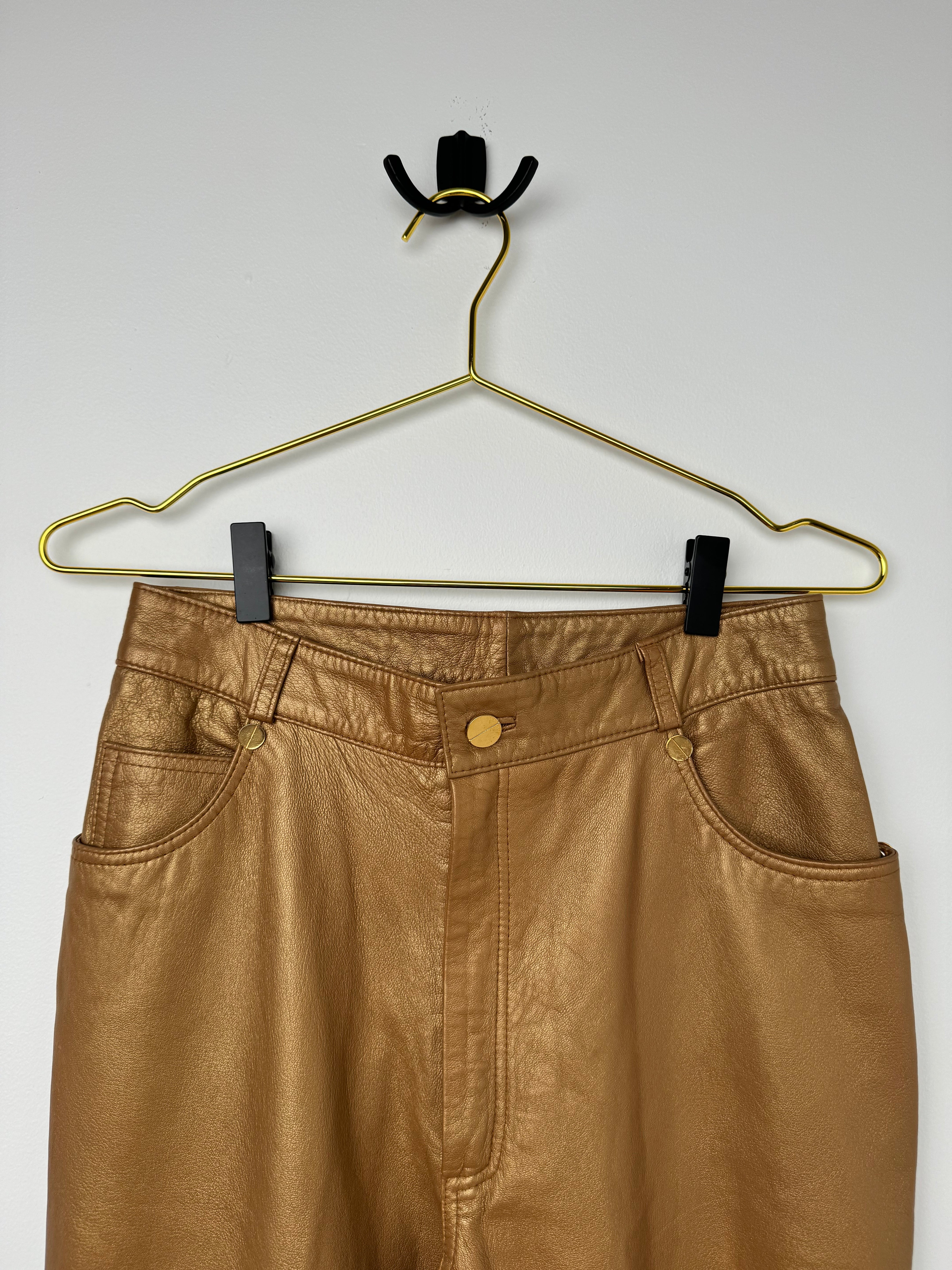 Gold 100% Leather Pants