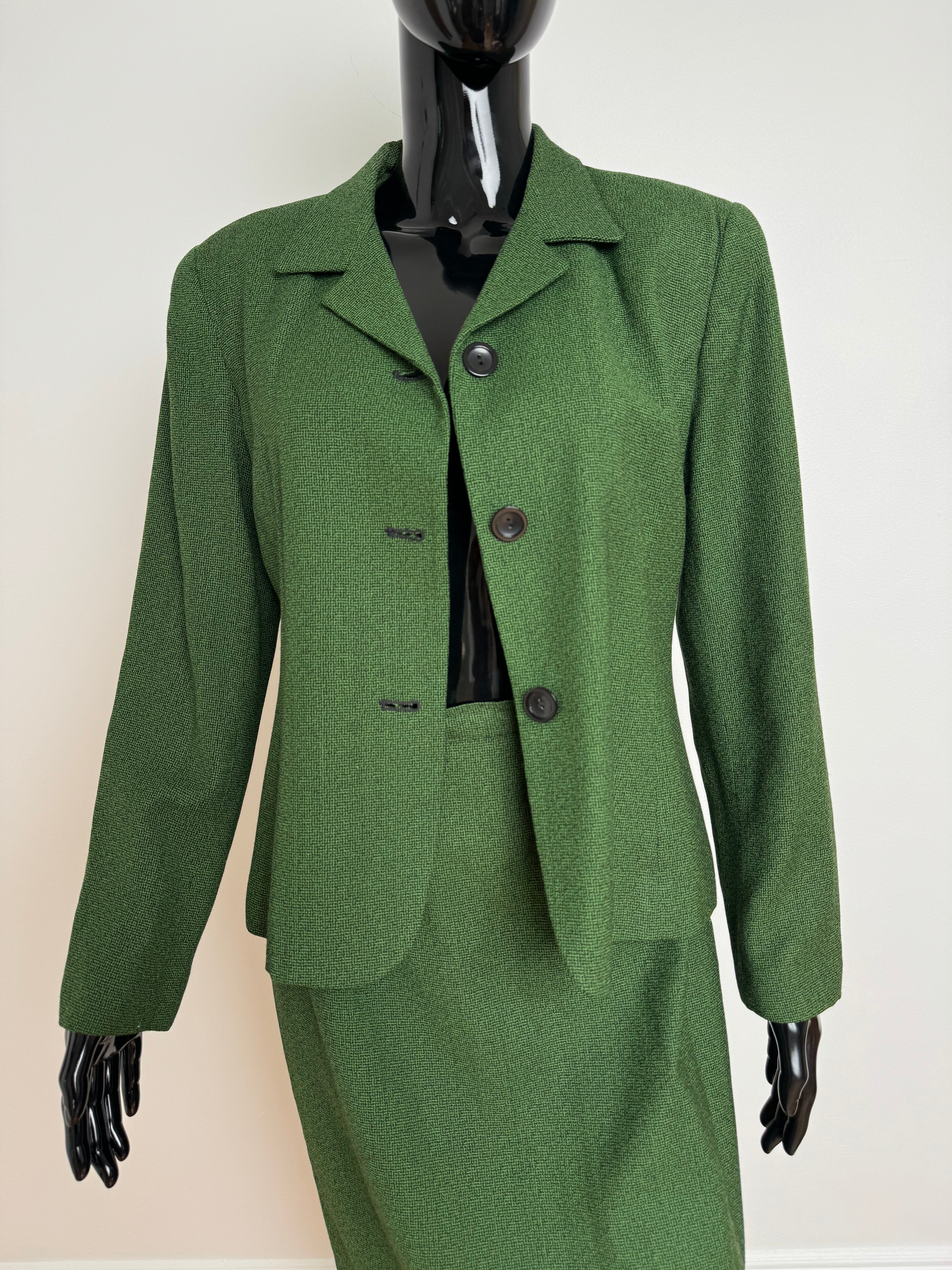 90s Forest Green Wool Blend Skirt Suit