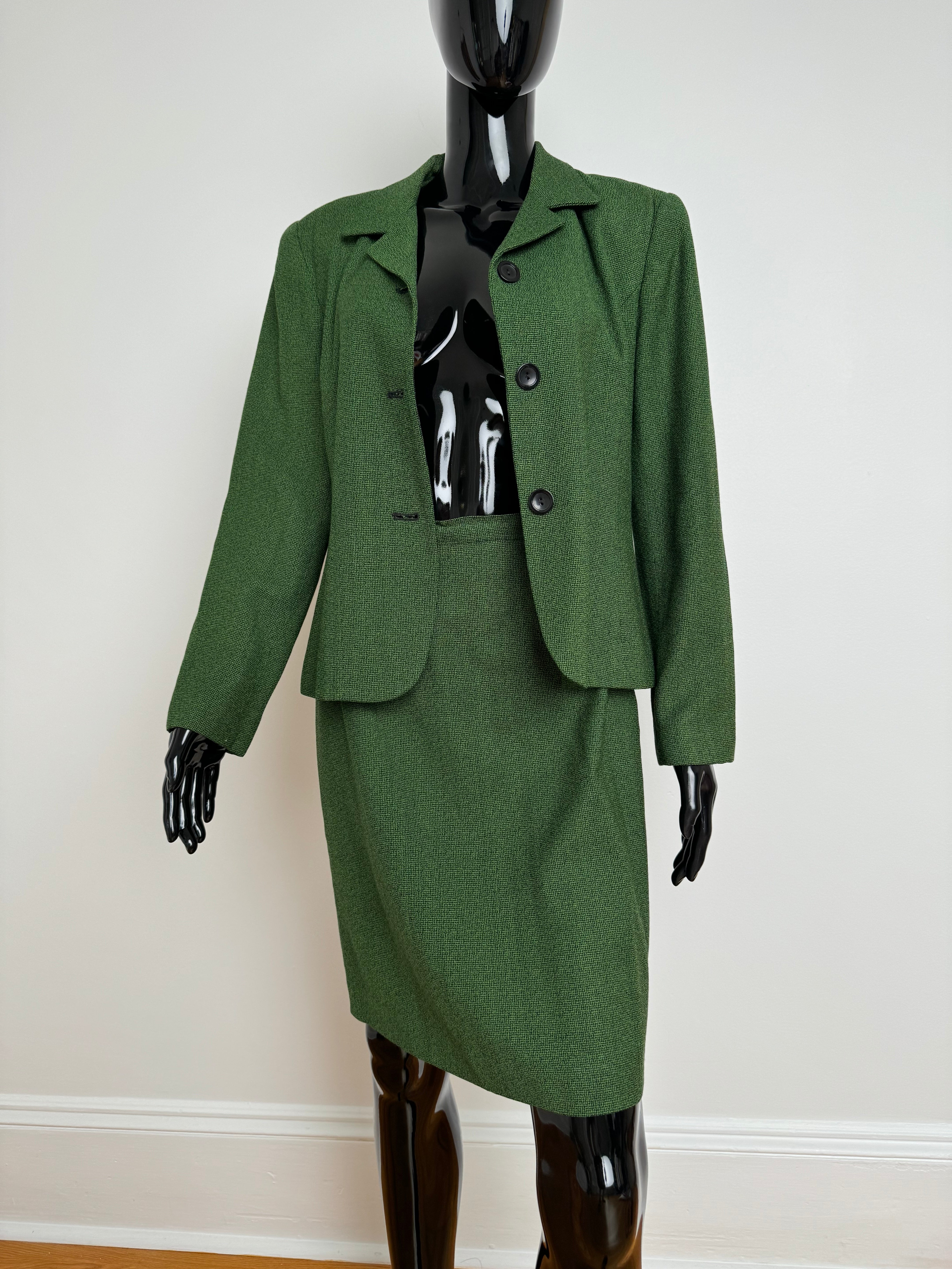 90s Forest Green Wool Blend Skirt Suit