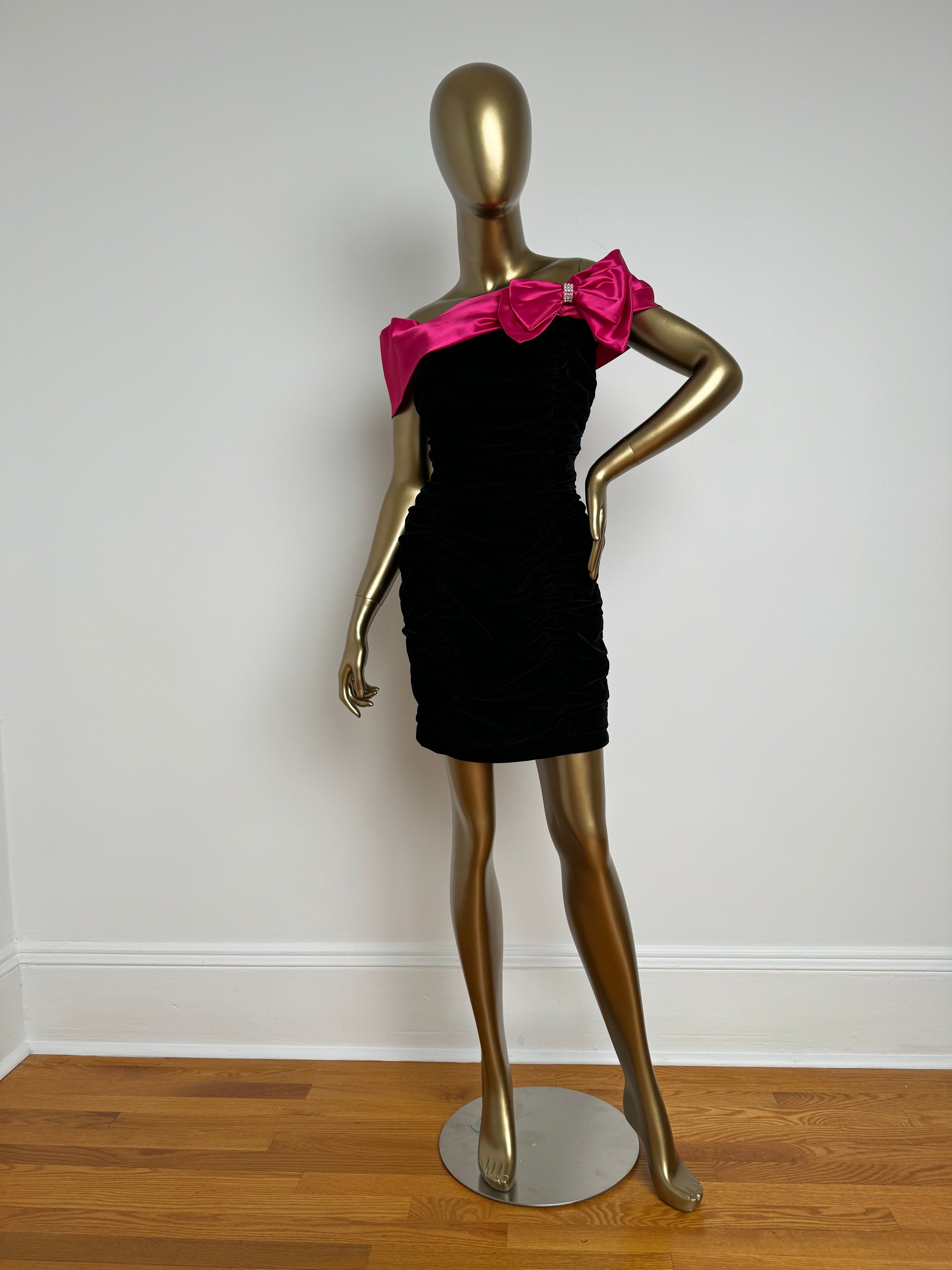 Fuchsia & Black Off Shoulder Mini Dress