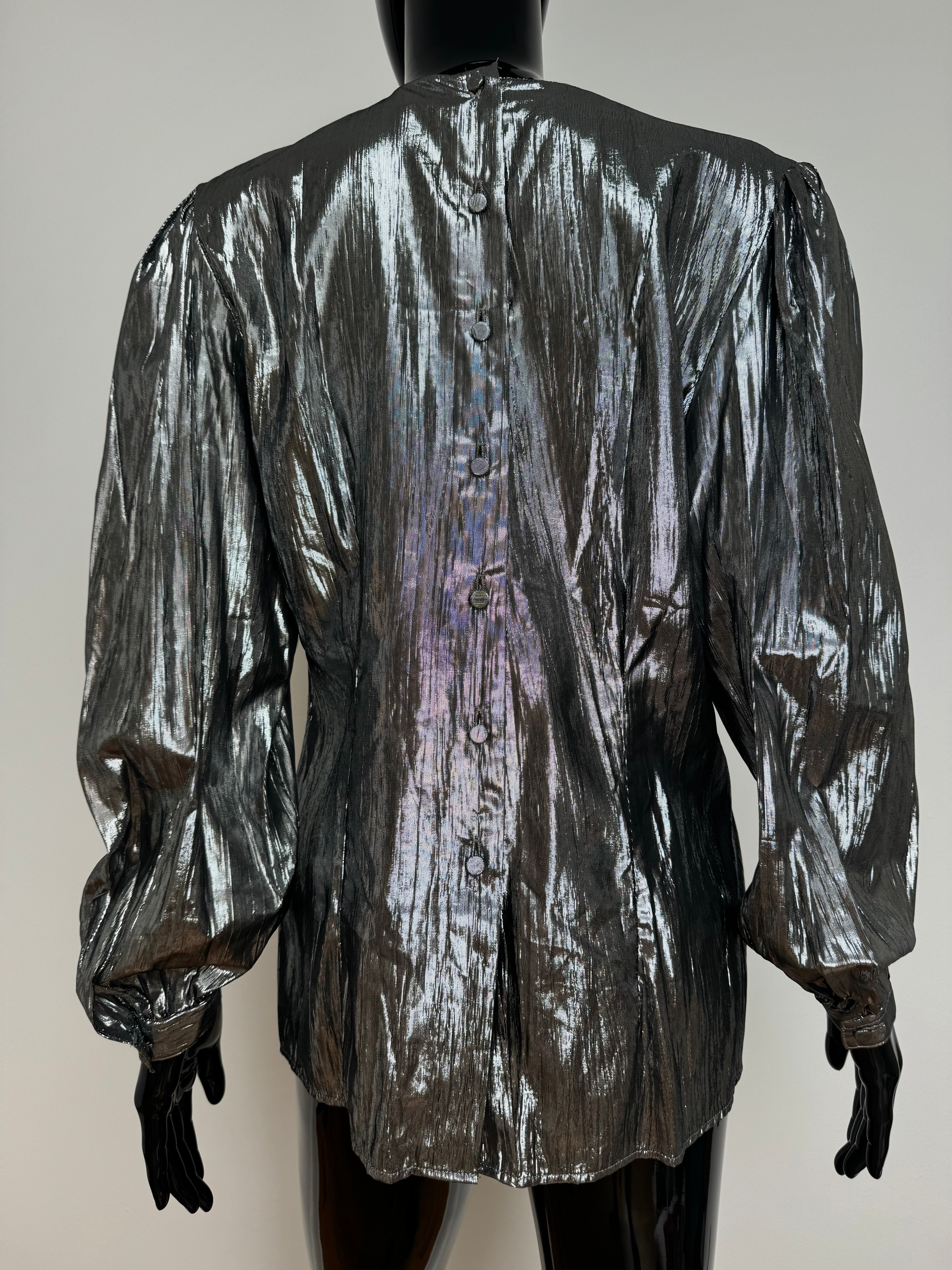 Silver Lamé Button Back Blouse