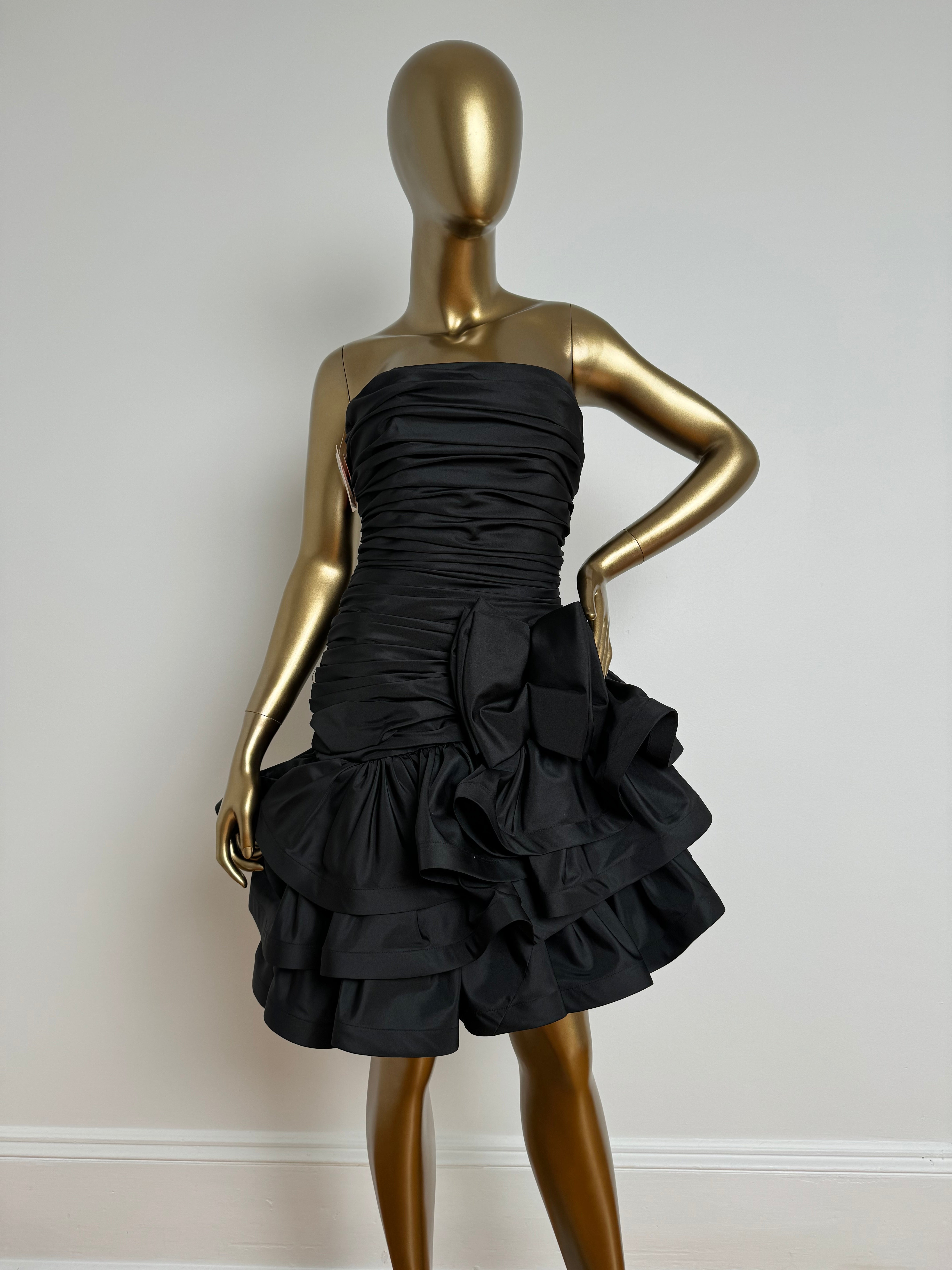 New w/ Tag 1980s Strapless Ruffle Cocktail Dress