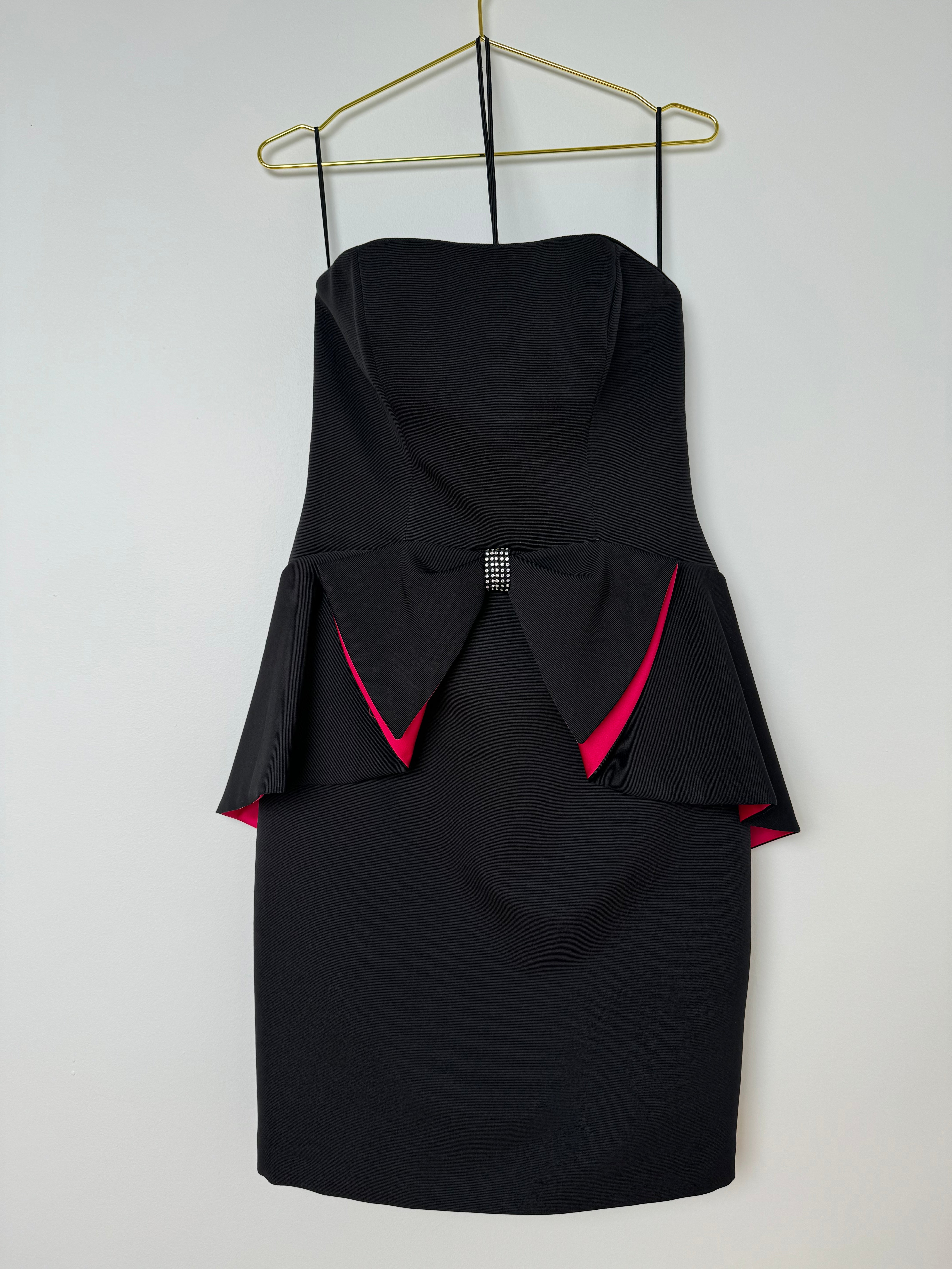 Strapless Rhinestone & Peplum Bow Dress