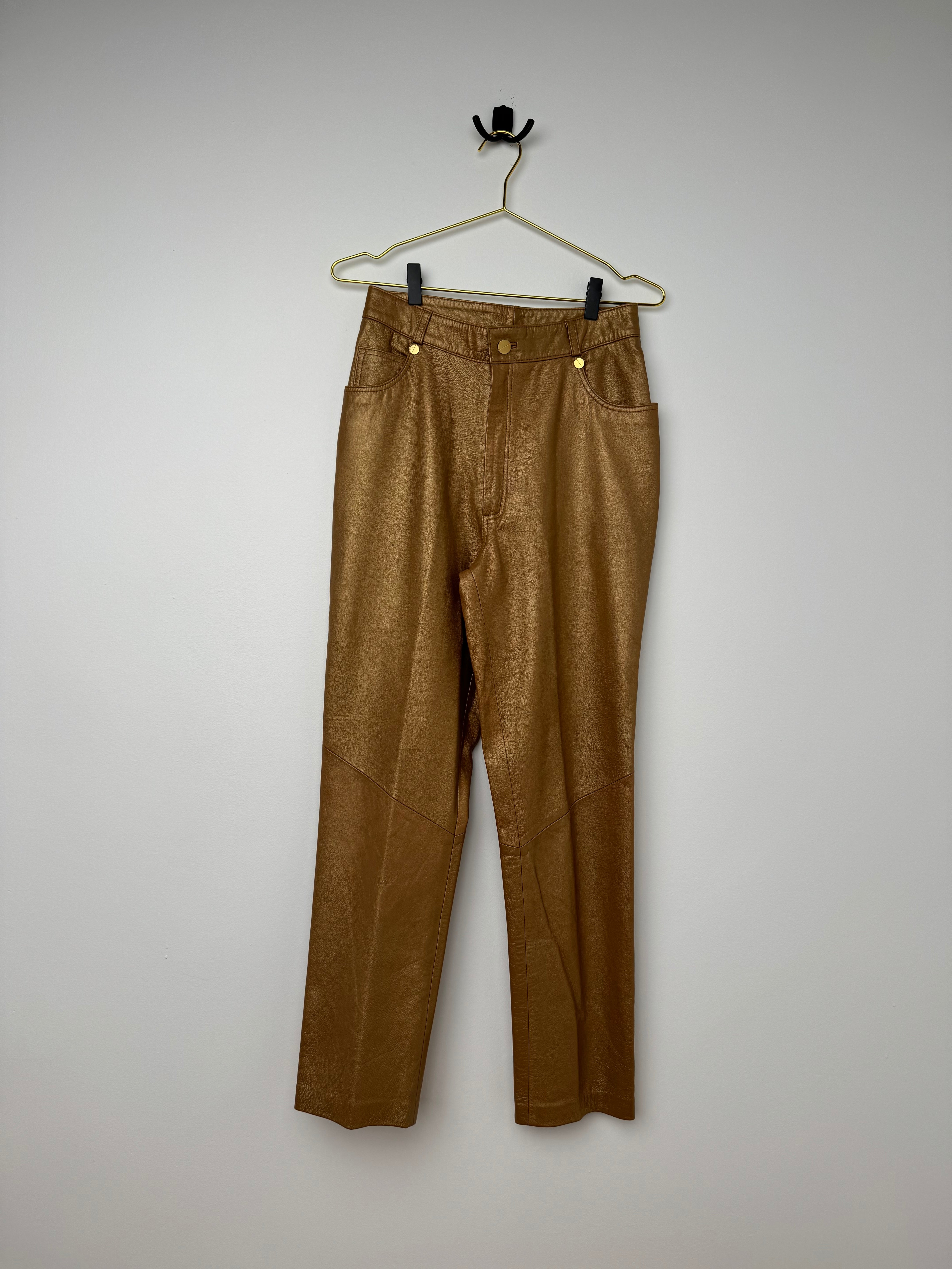 Gold 100% Leather Pants