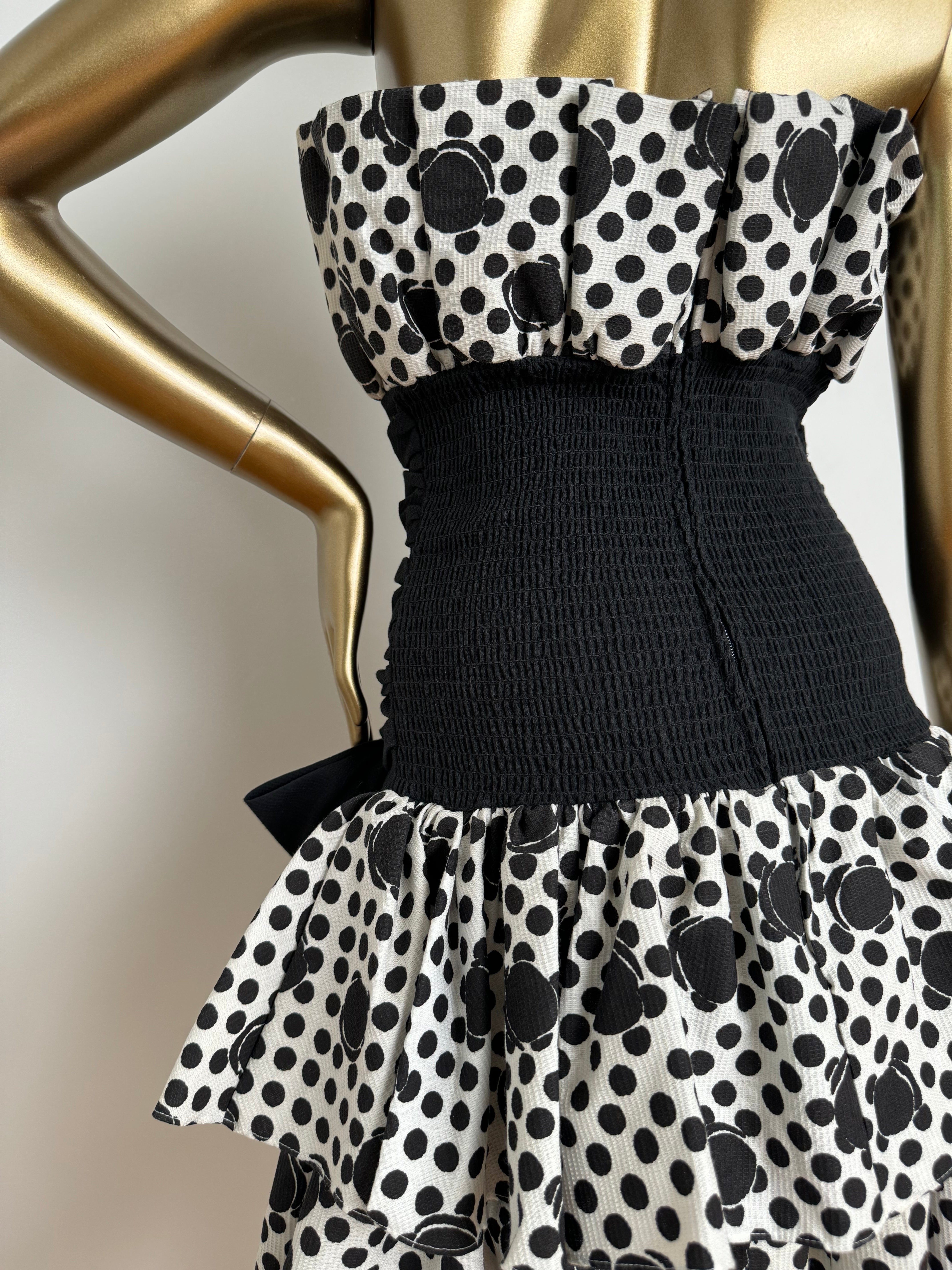 80s Strapless Polkadot Ruffle Dress