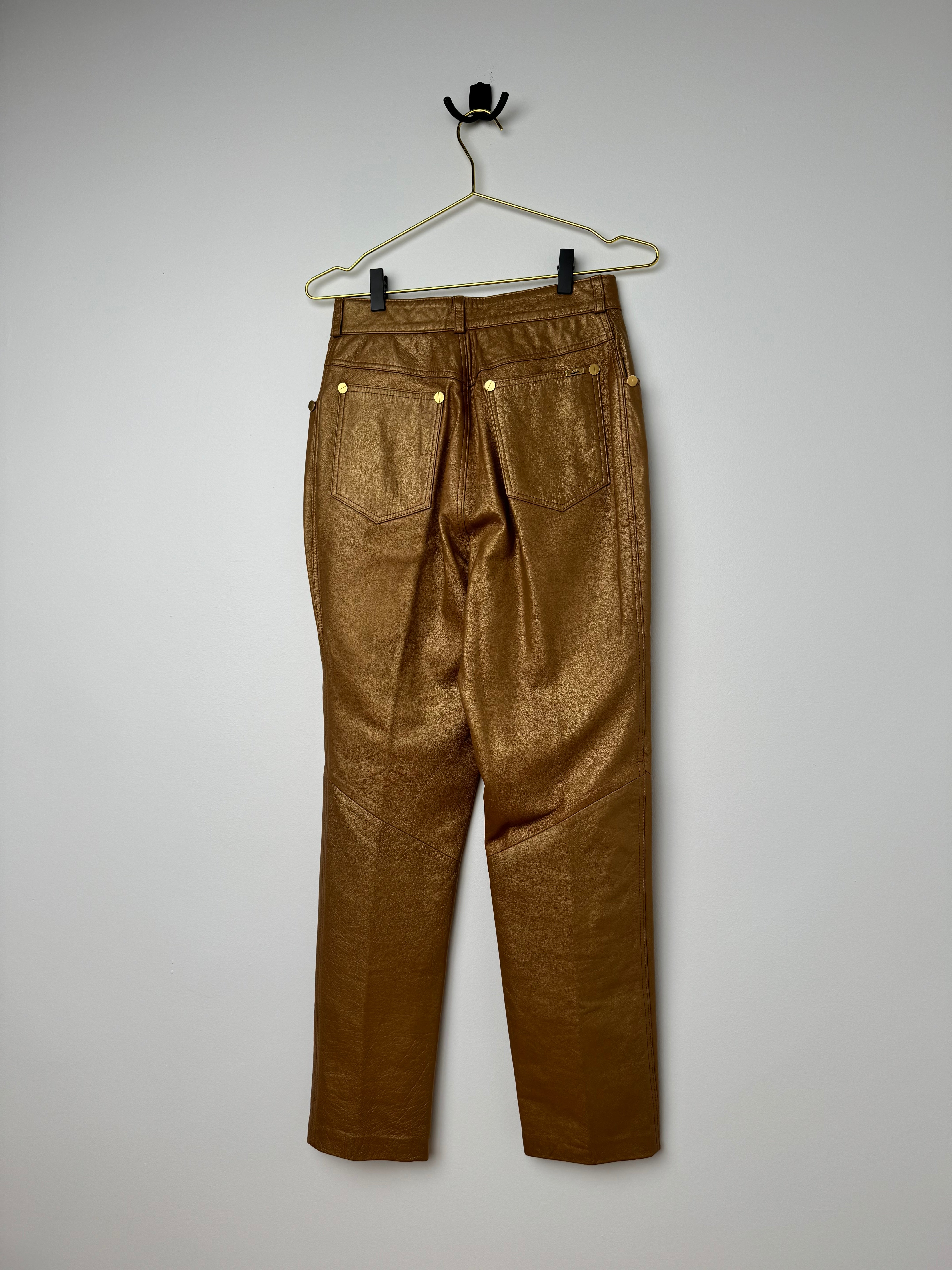 Gold 100% Leather Pants
