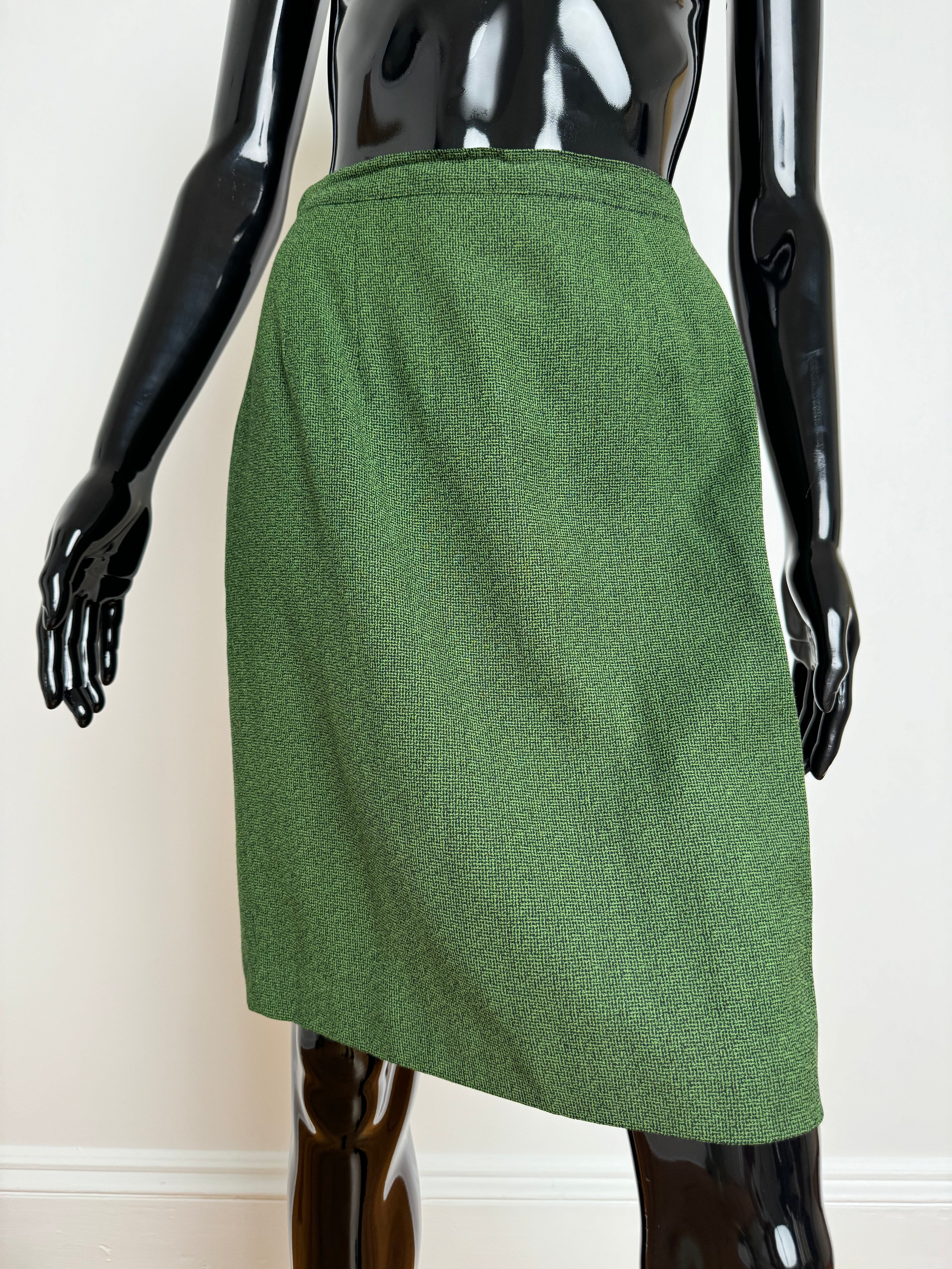 90s Forest Green Wool Blend Skirt Suit