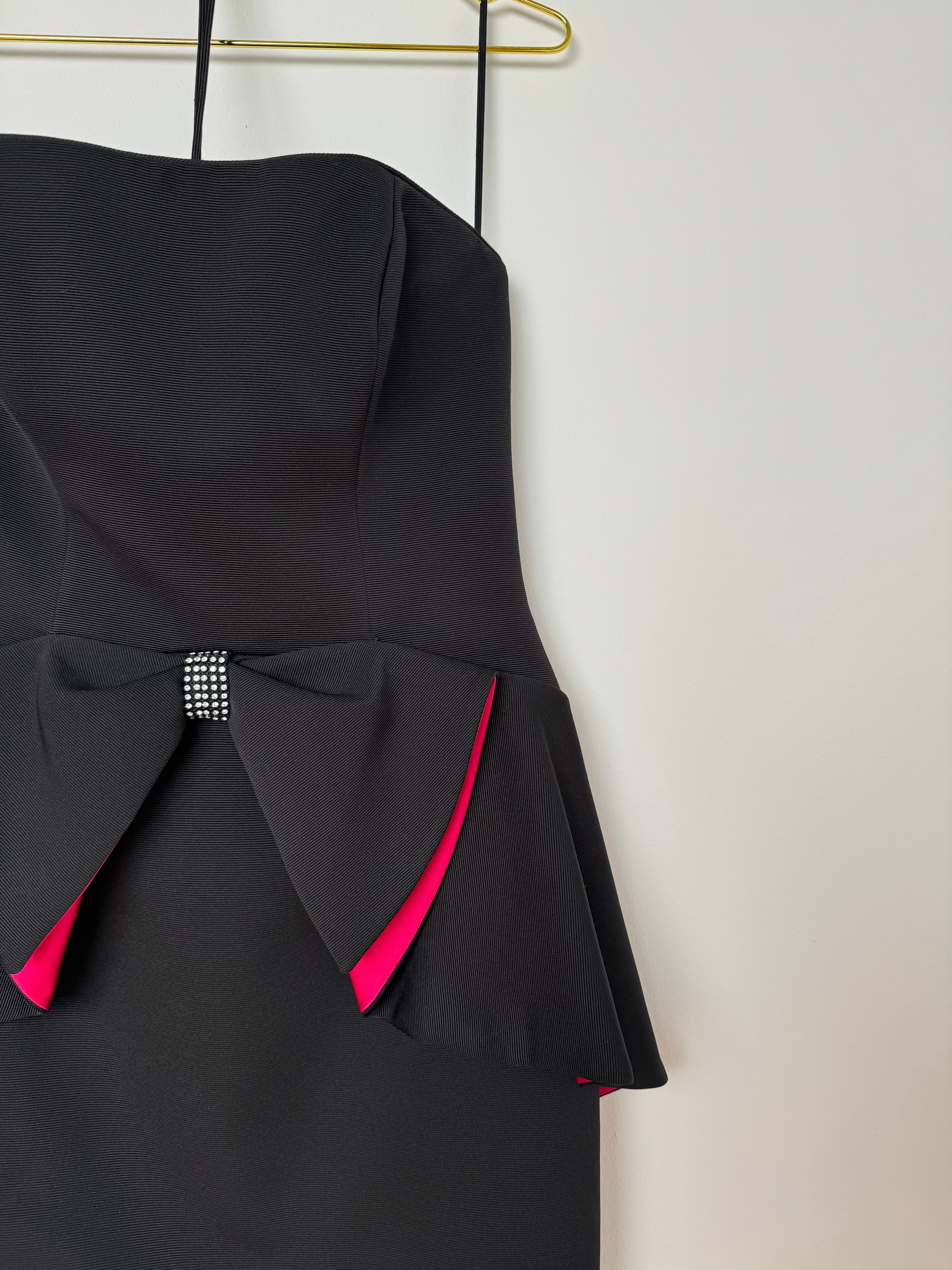 Strapless Rhinestone & Peplum Bow Dress