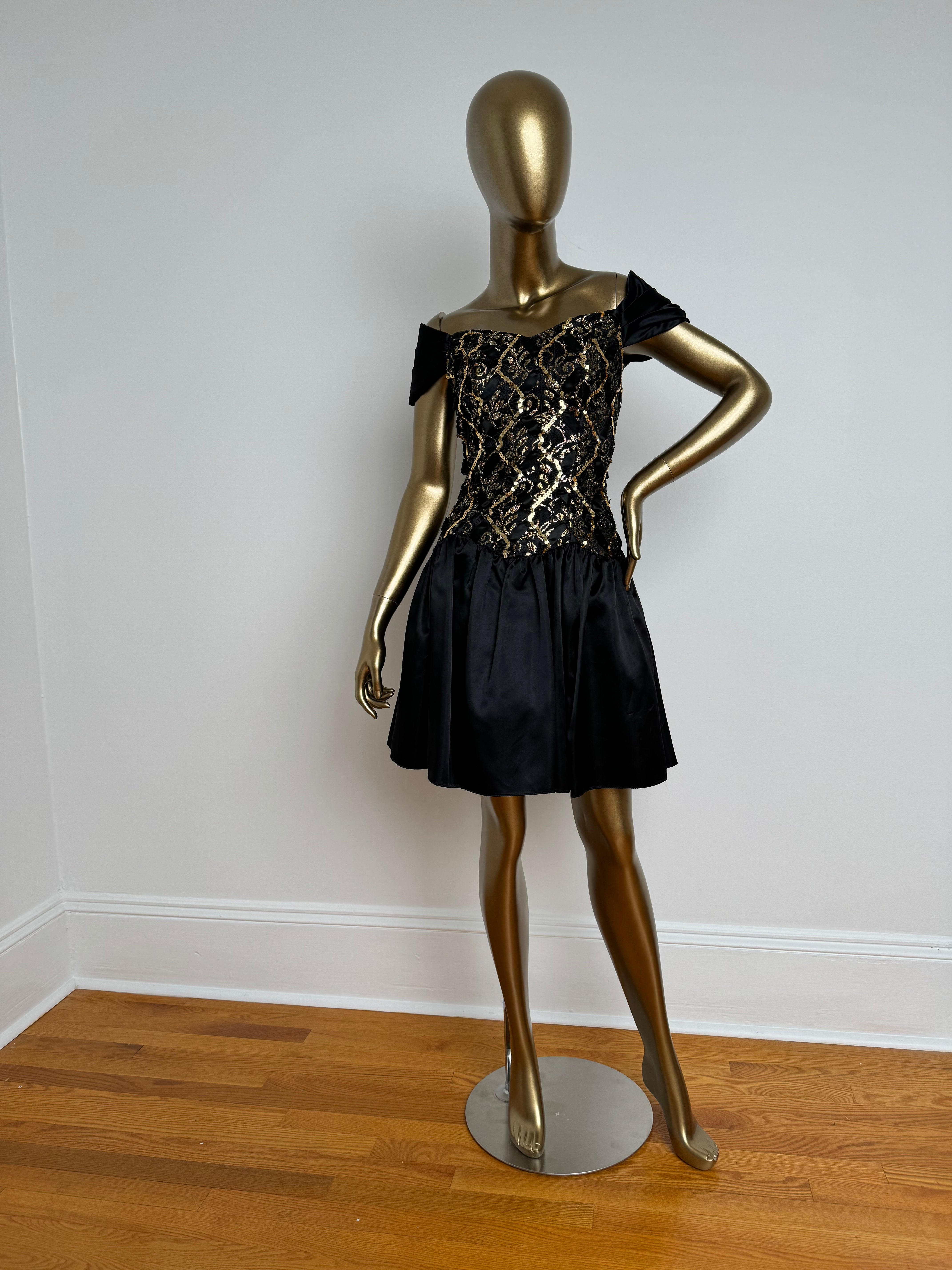 80s Black and Gold Sequin Dress