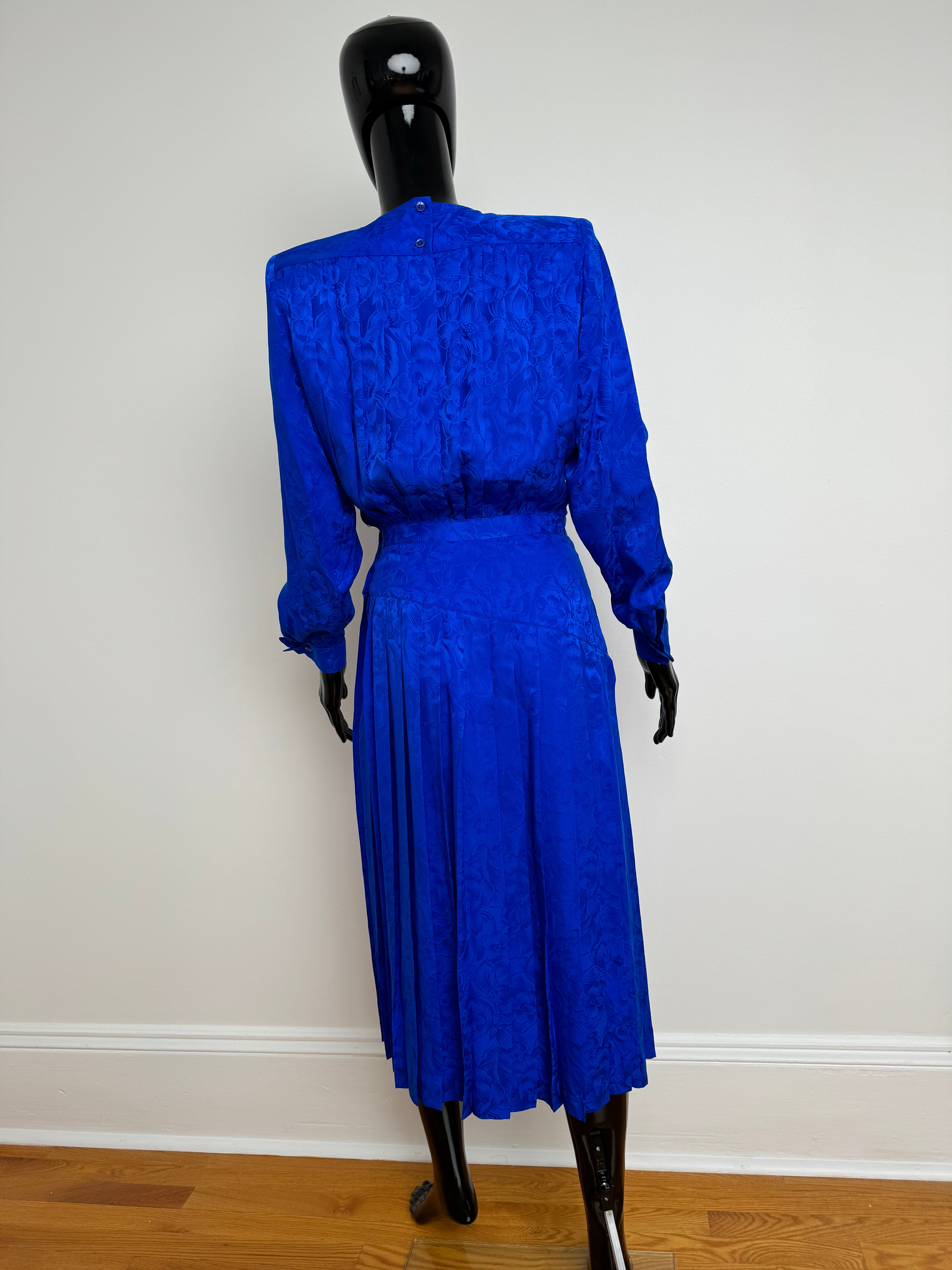 Blue Silk Paisley Pleated Midi Dress
