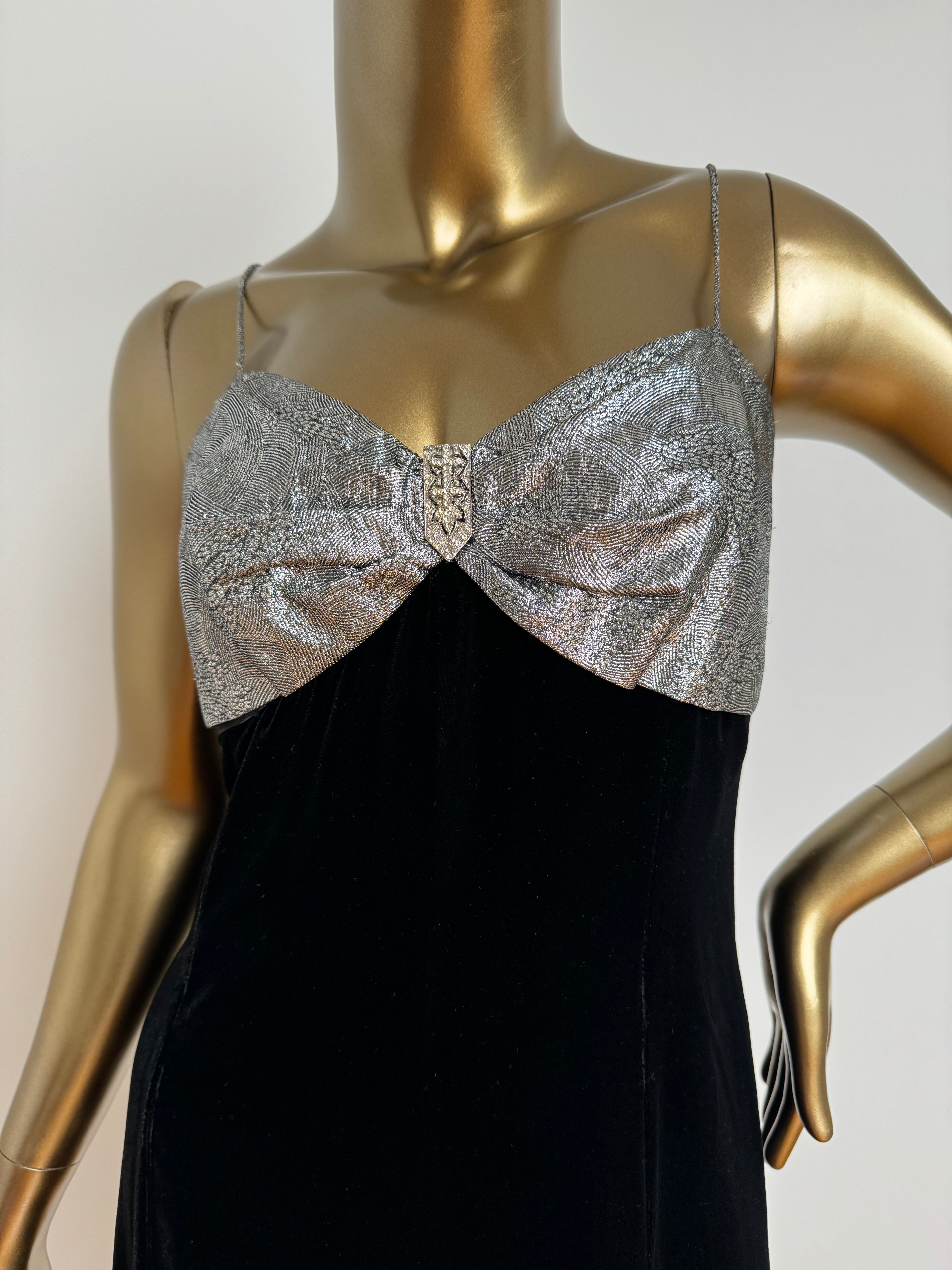 Silver Lamé & Velvet Cocktail Dress