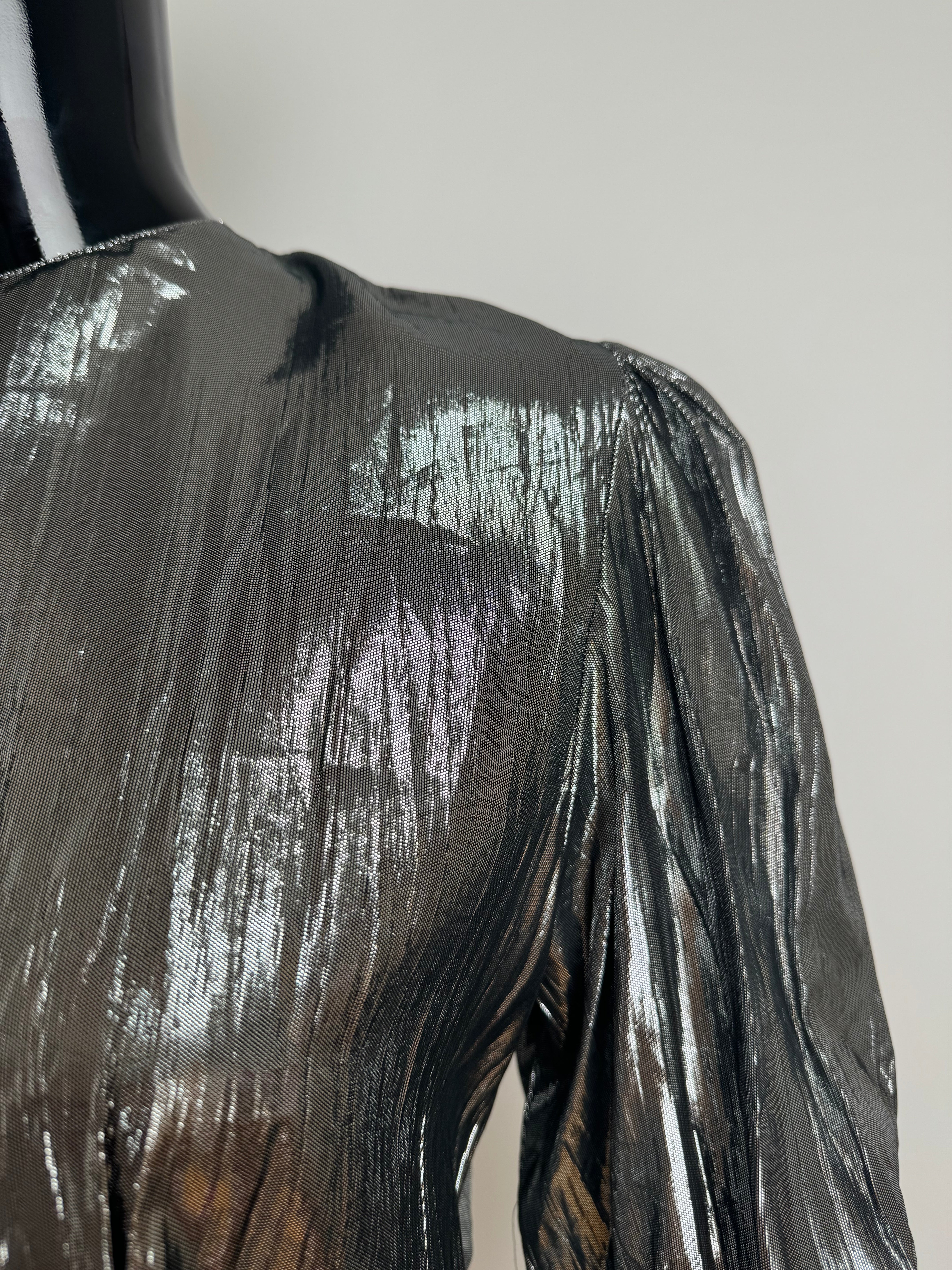 Silver Lamé Button Back Blouse