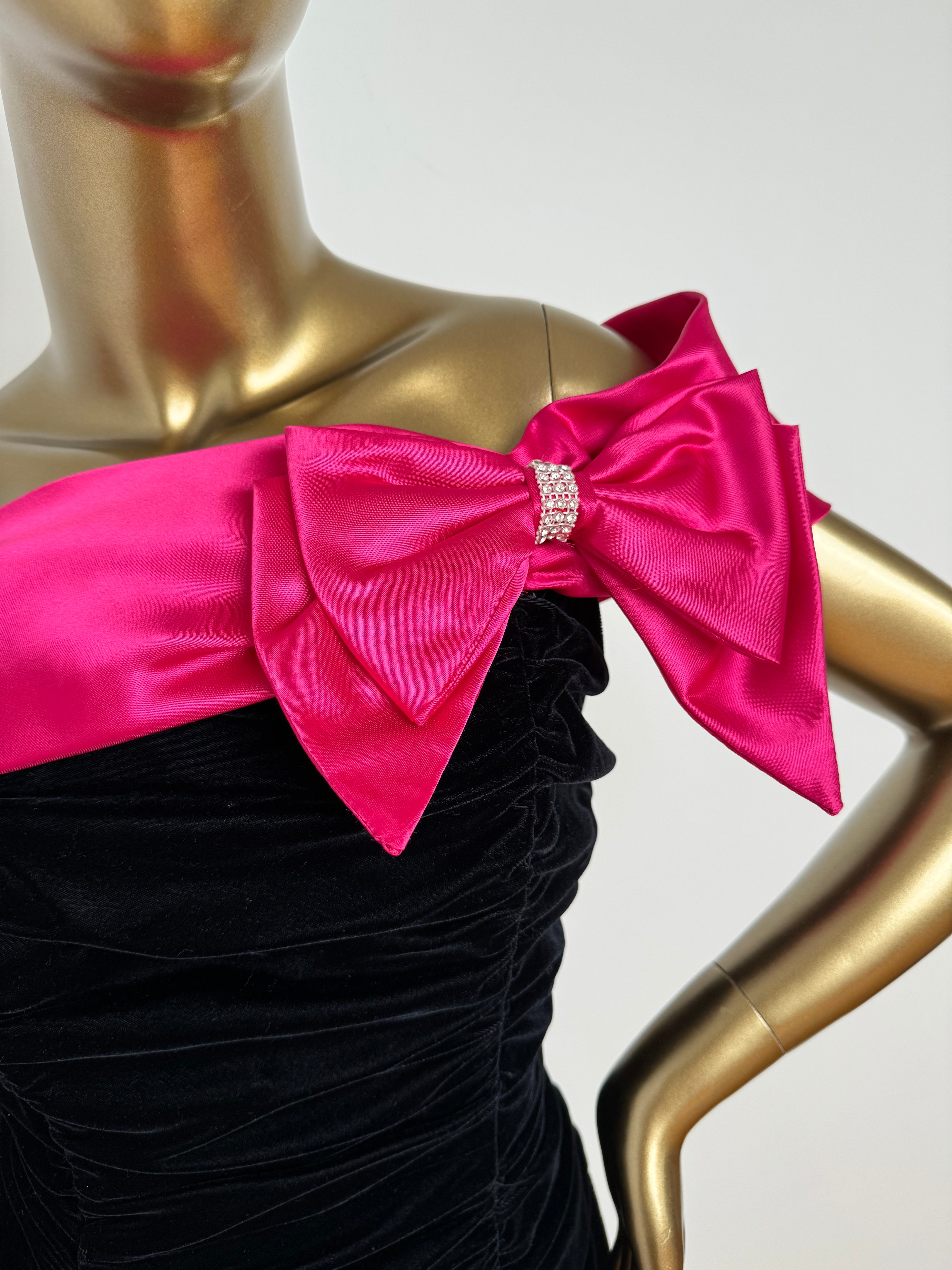 Fuchsia & Black Off Shoulder Mini Dress