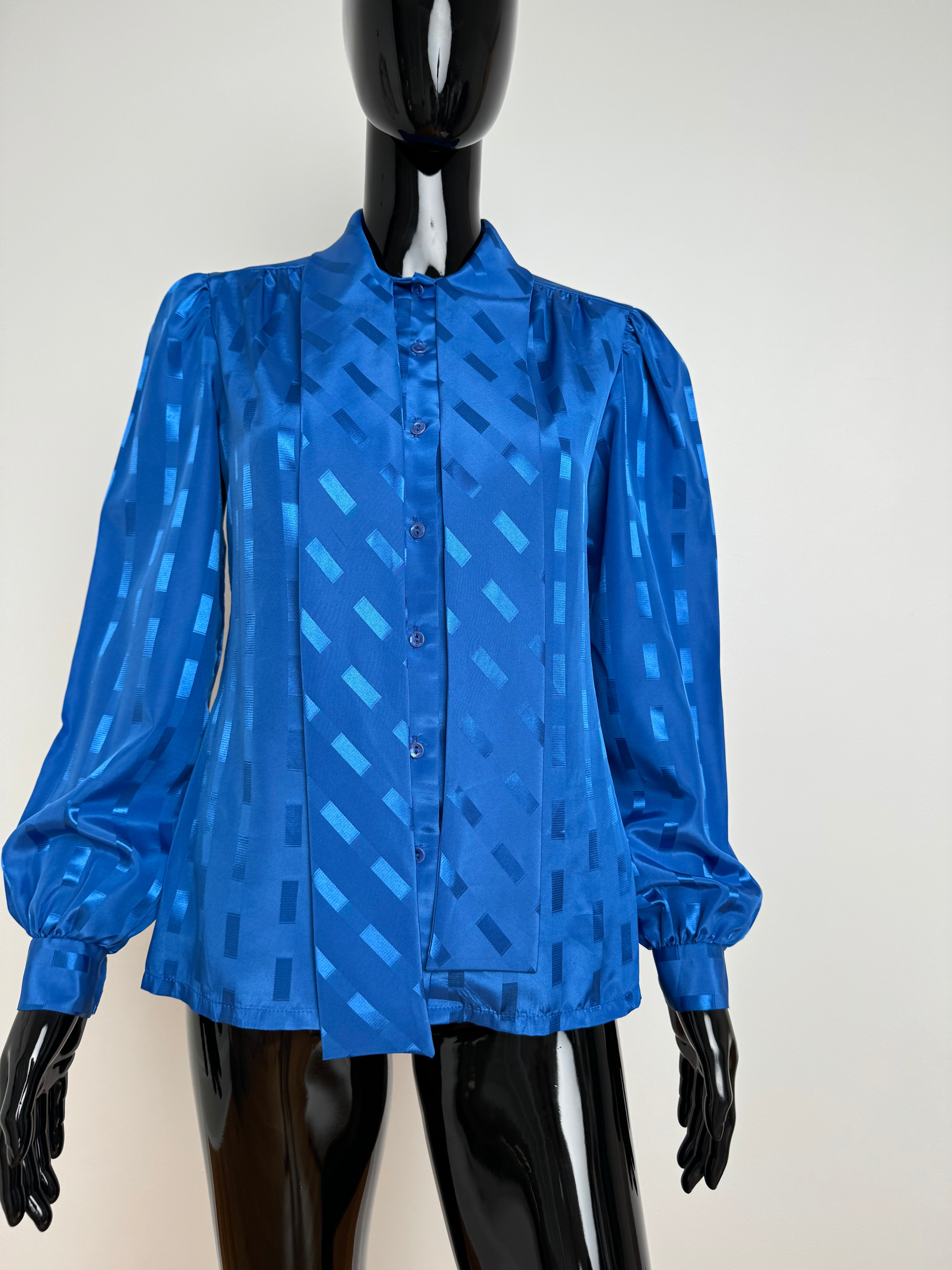 Metallic Blue Pussybow Blouse