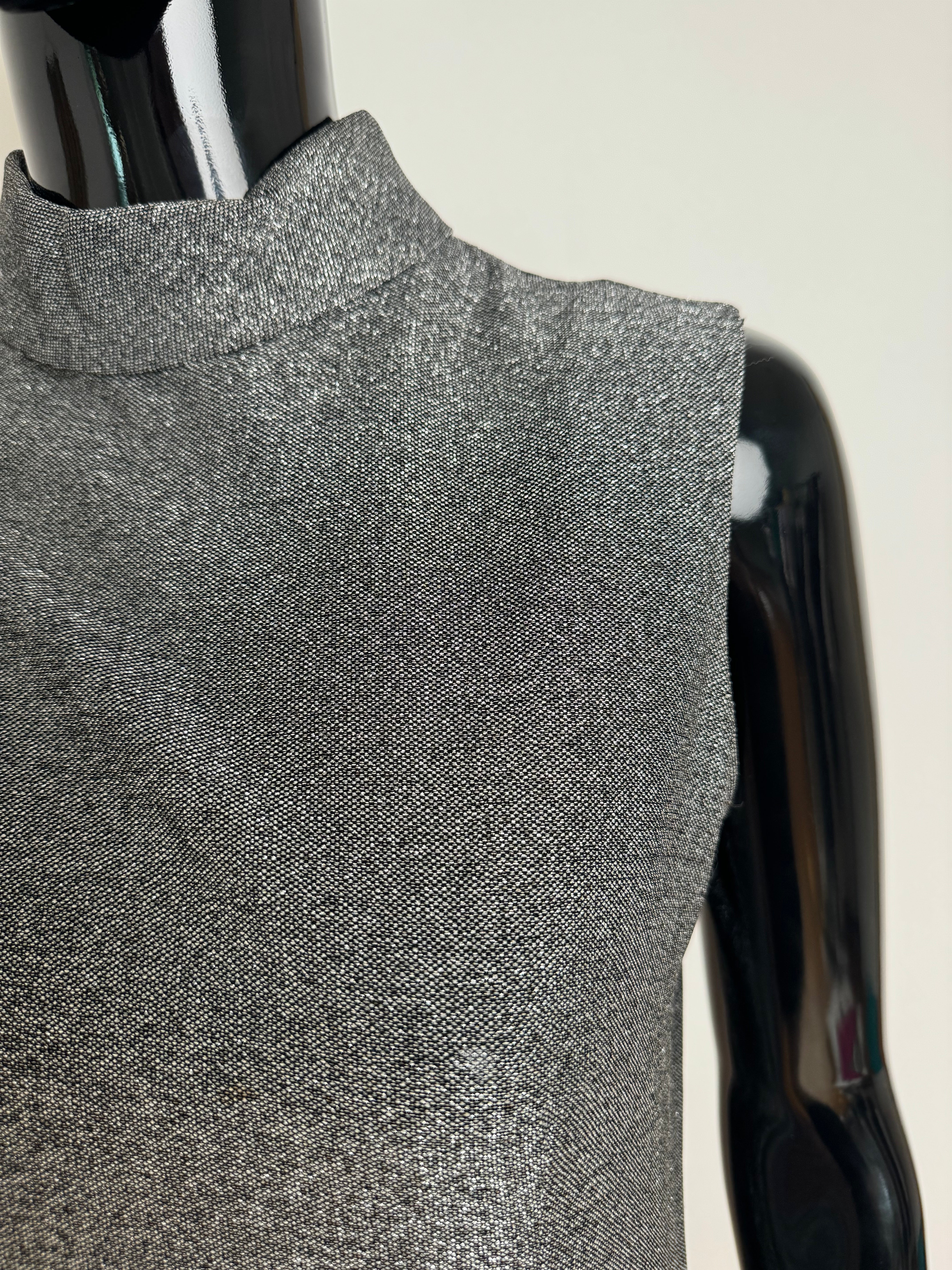 Silver Lurex Mock Neck Sleeveless Top