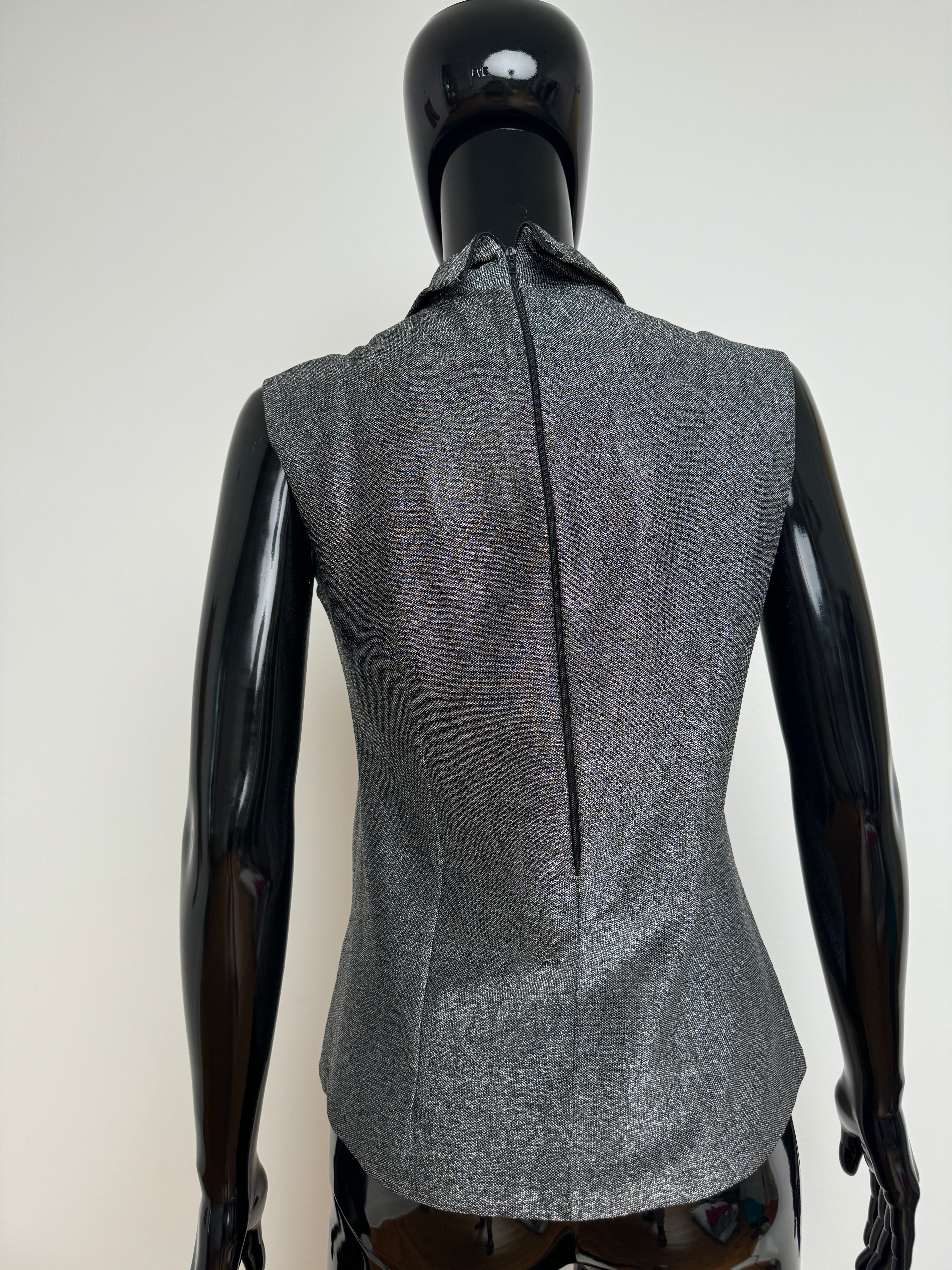 Silver Lurex Mock Neck Sleeveless Top