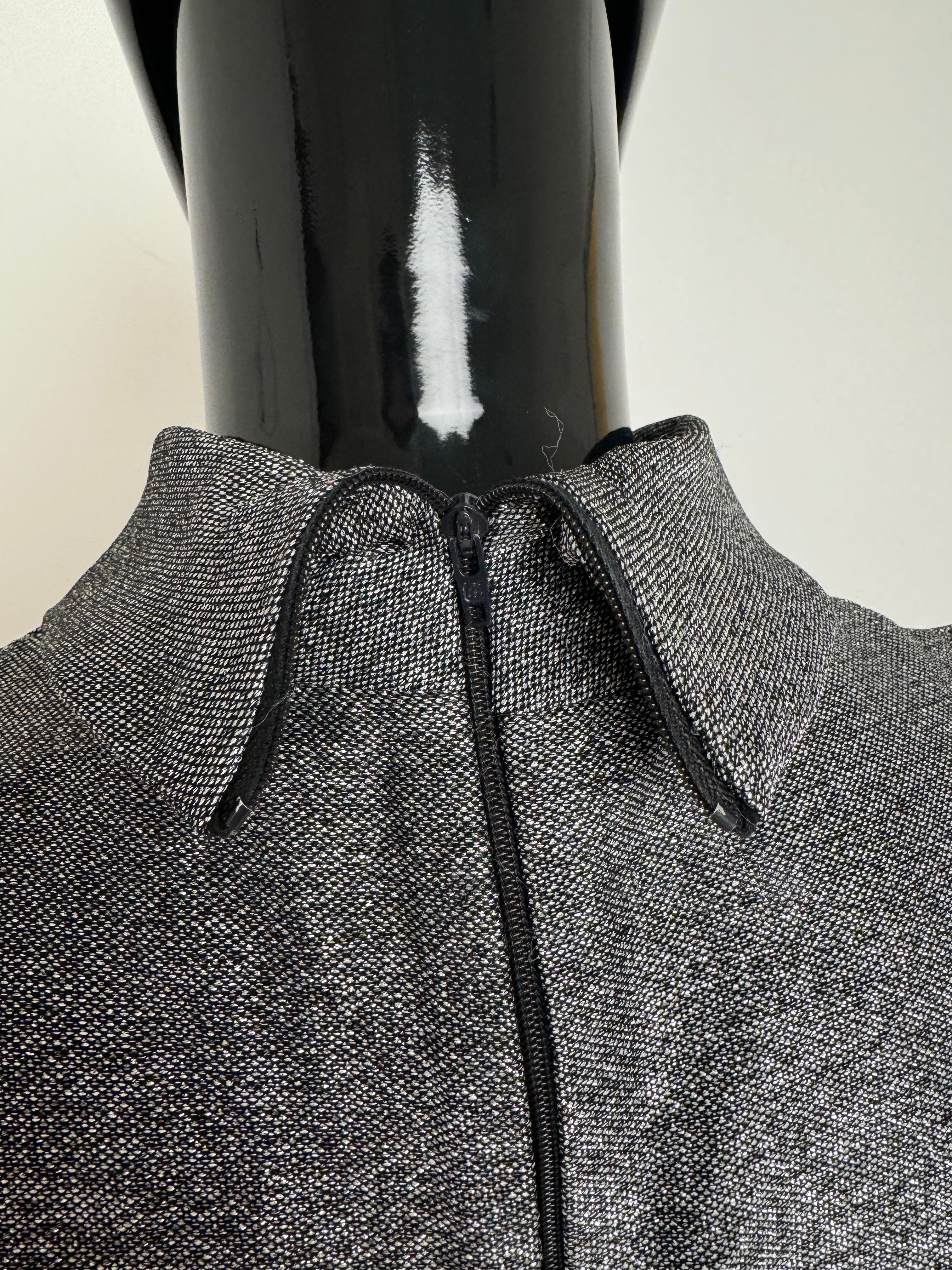 Silver Lurex Mock Neck Sleeveless Top